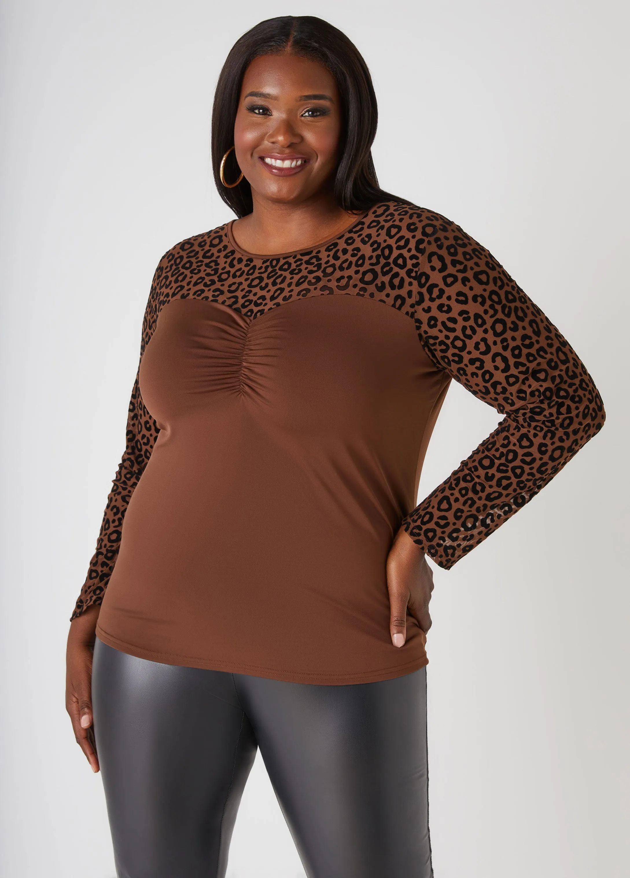Flocked Mesh Paneled Top sold by Ashley Stewart