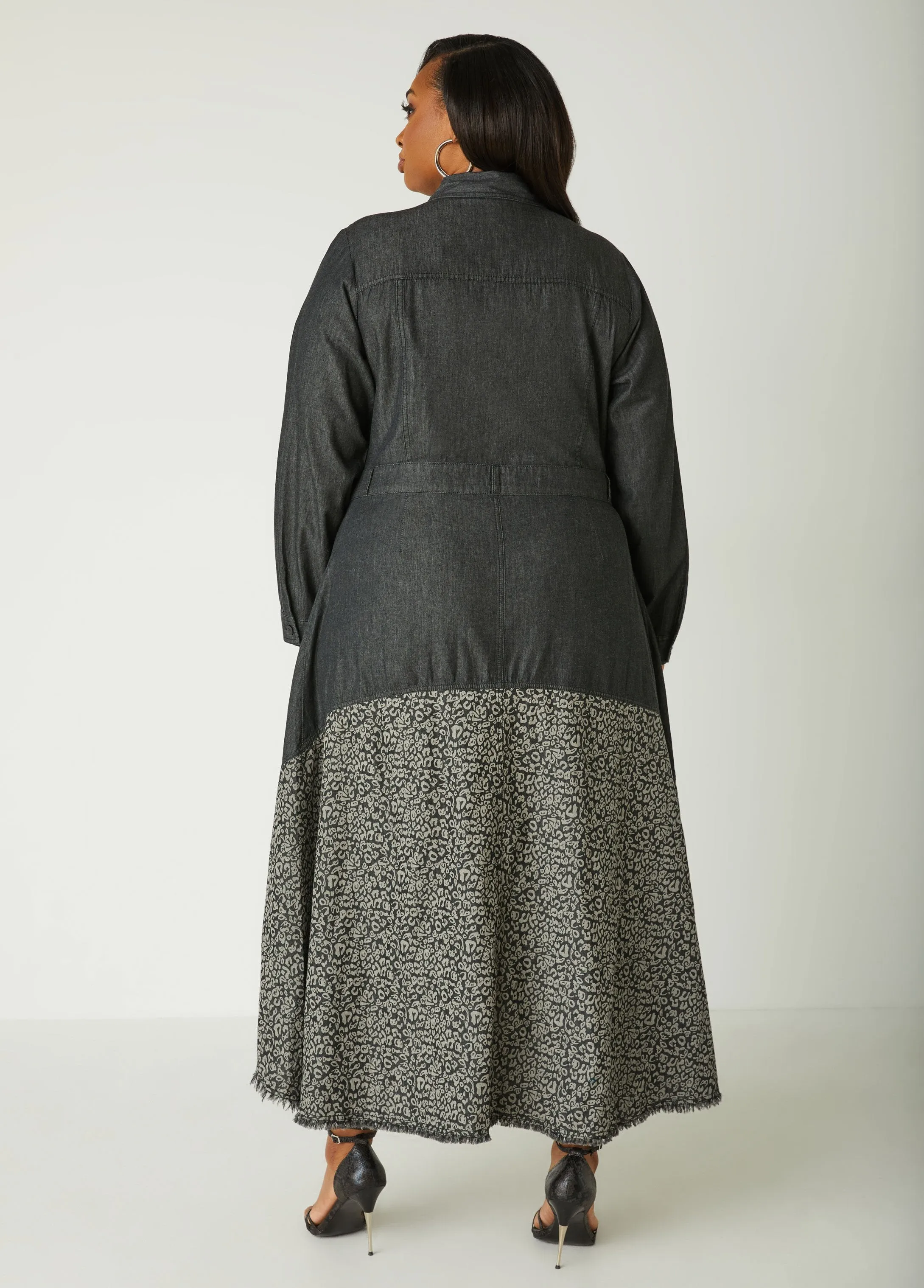 Leopard Paneled Denim Shirtdress sold by Ashley Stewart product image thumbnail 2