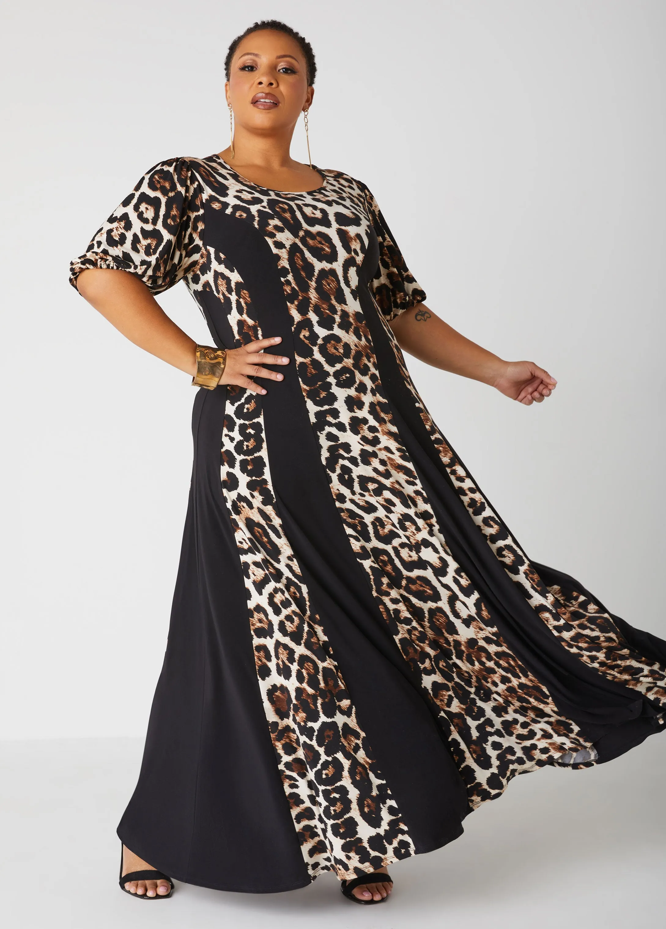 Leopard Paneled Maxi Dress sold by Ashley Stewart