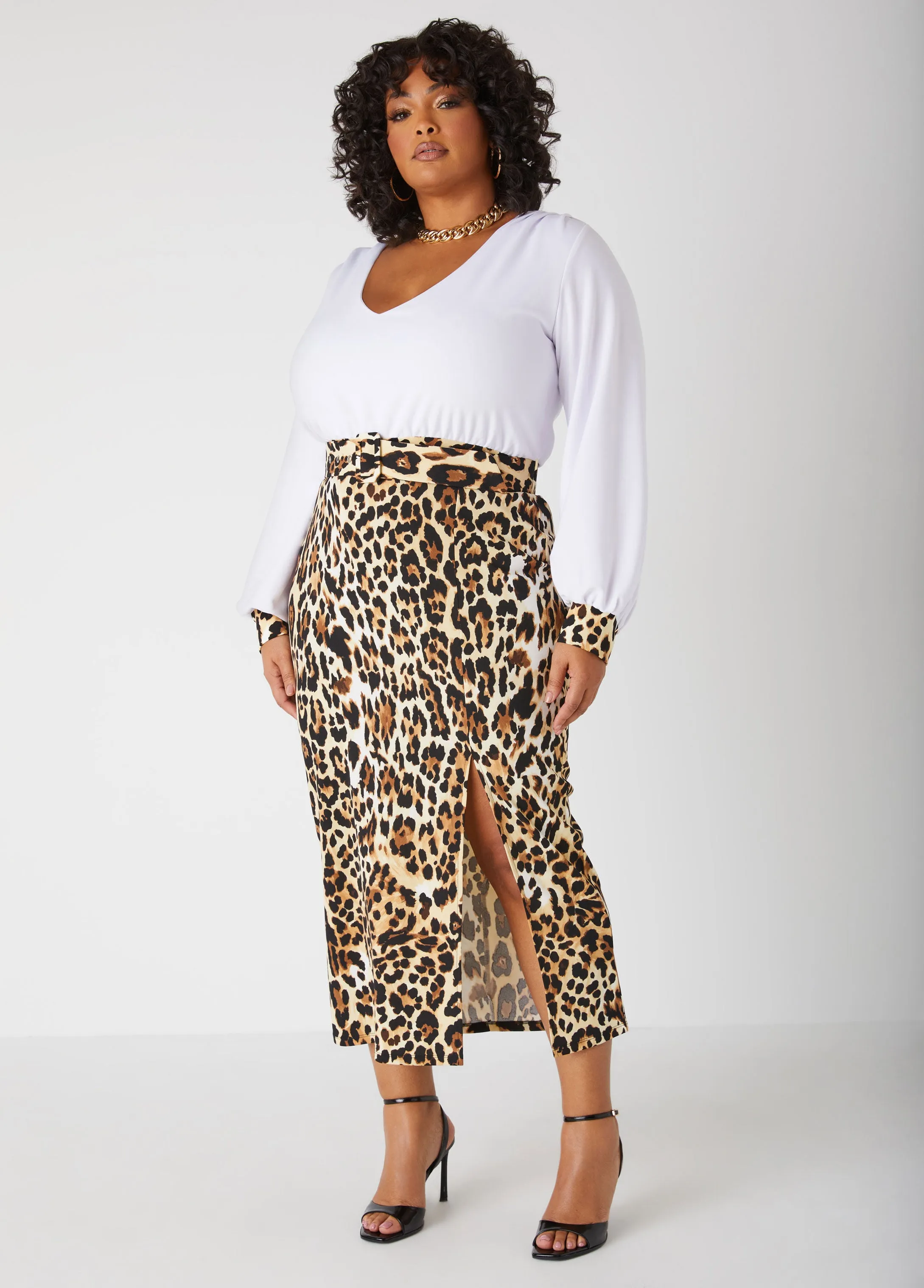 Leopard Paneled Midaxi Dress sold by Ashley Stewart product image thumbnail 3