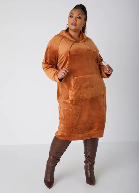 Hooded Lurex™ Trimmed Velour Dress sold by Ashley Stewart