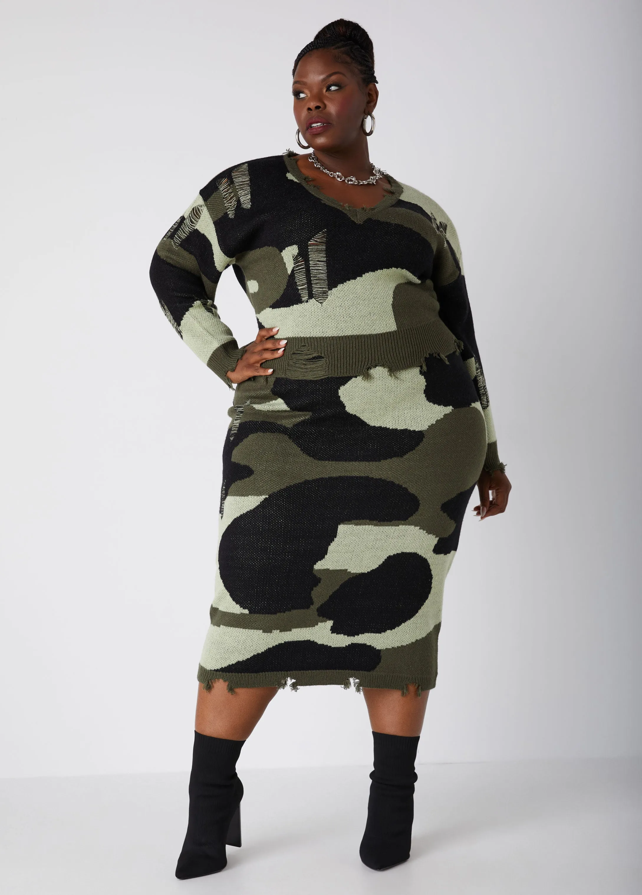 Distressed Camo Sweater sold by Ashley Stewart product image thumbnail 3