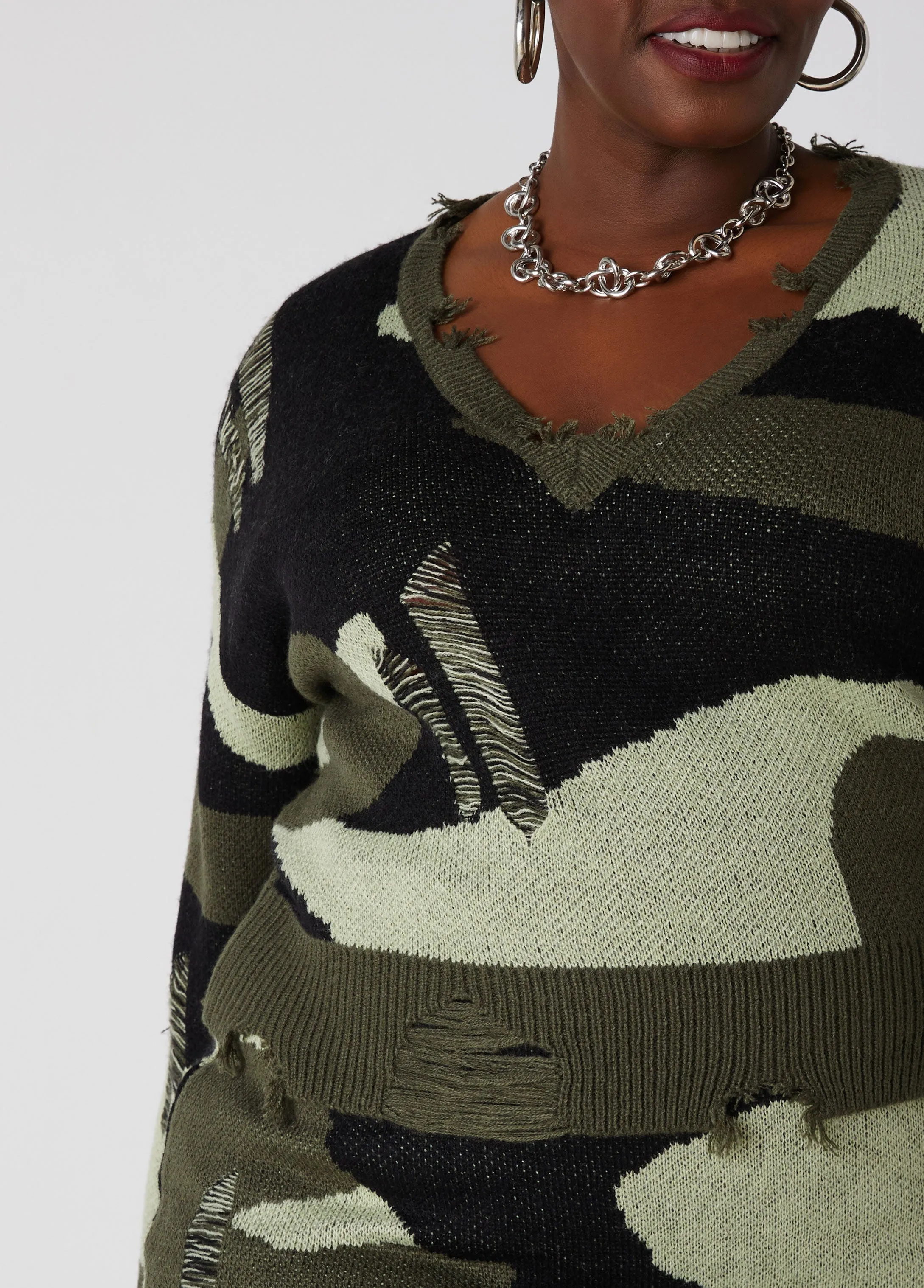 Distressed Camo Sweater sold by Ashley Stewart product image thumbnail 4