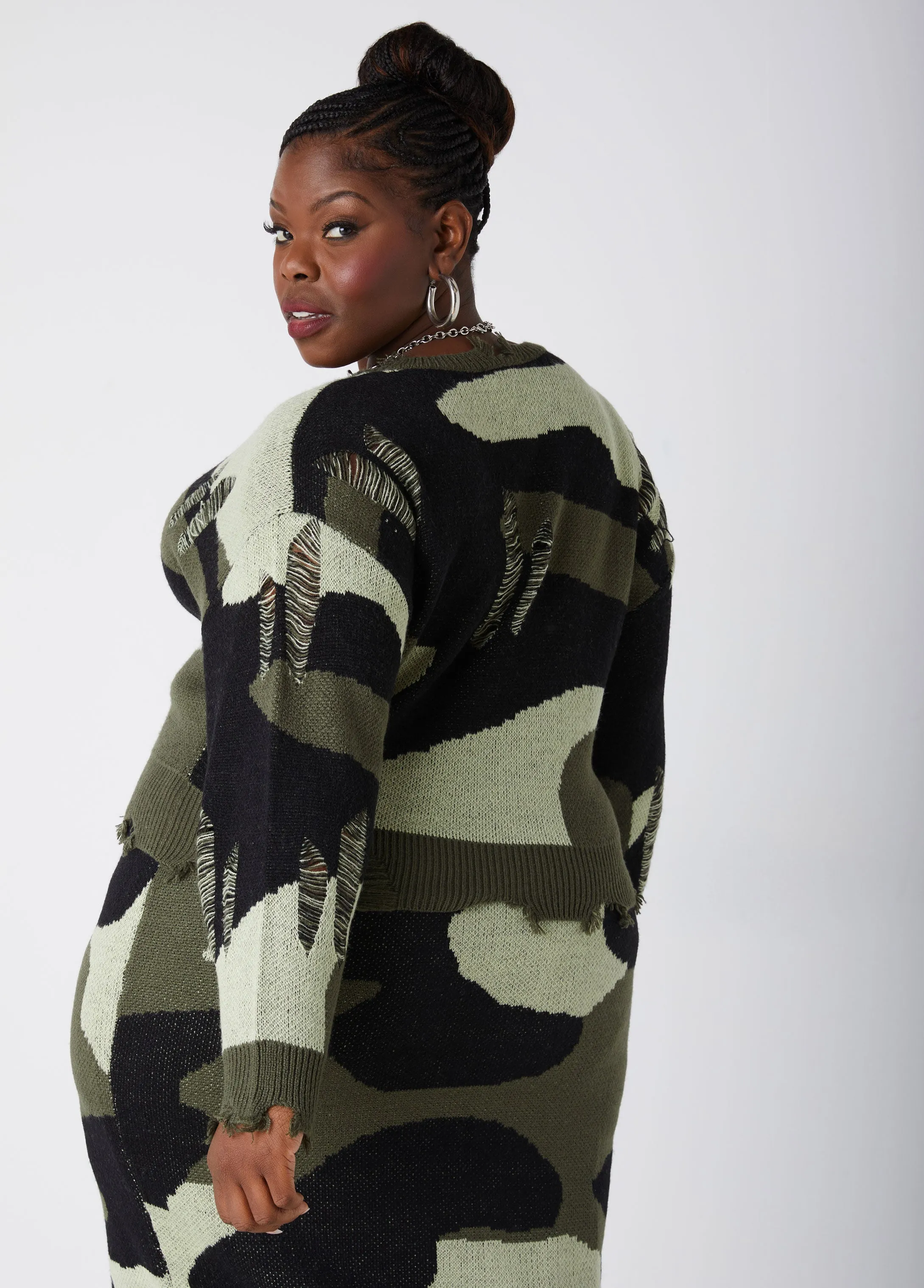 Distressed Camo Sweater sold by Ashley Stewart product image thumbnail 2