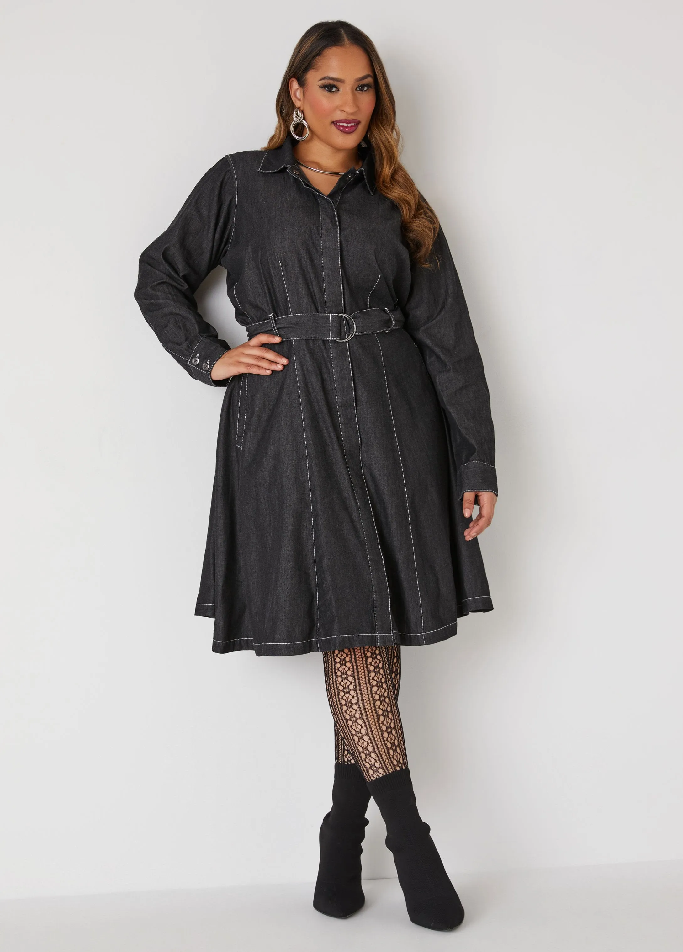 Denim A Line Shirtdress sold by Ashley Stewart product image thumbnail 4