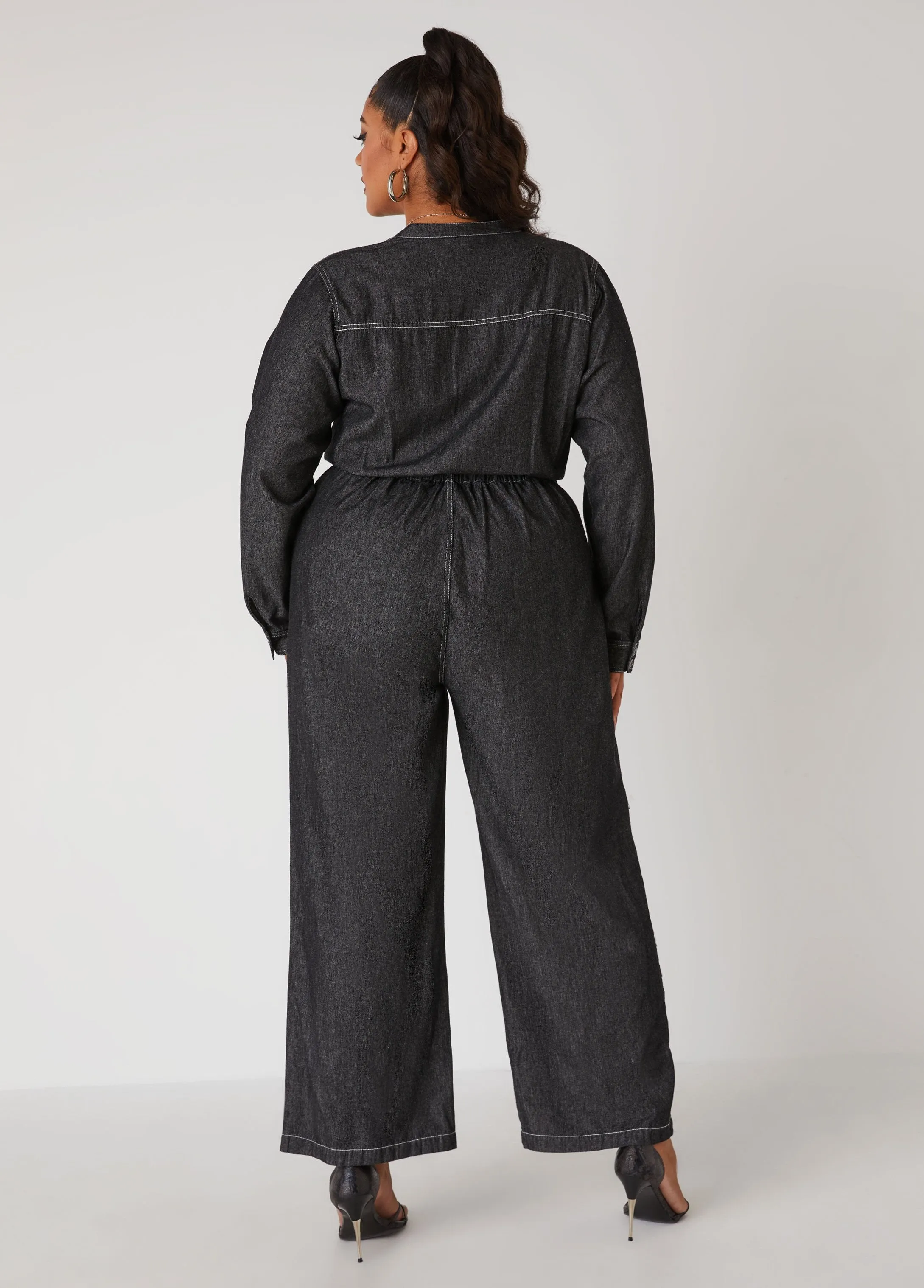 Belted Straight Leg Denim Jumpsuit sold by Ashley Stewart product image thumbnail 2