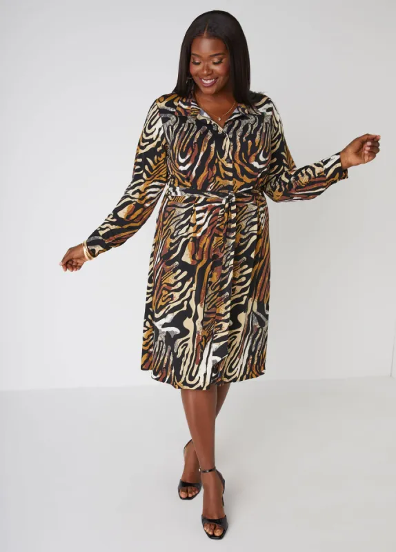 Belted Animal Print Shirtdress sold by Ashley Stewart
