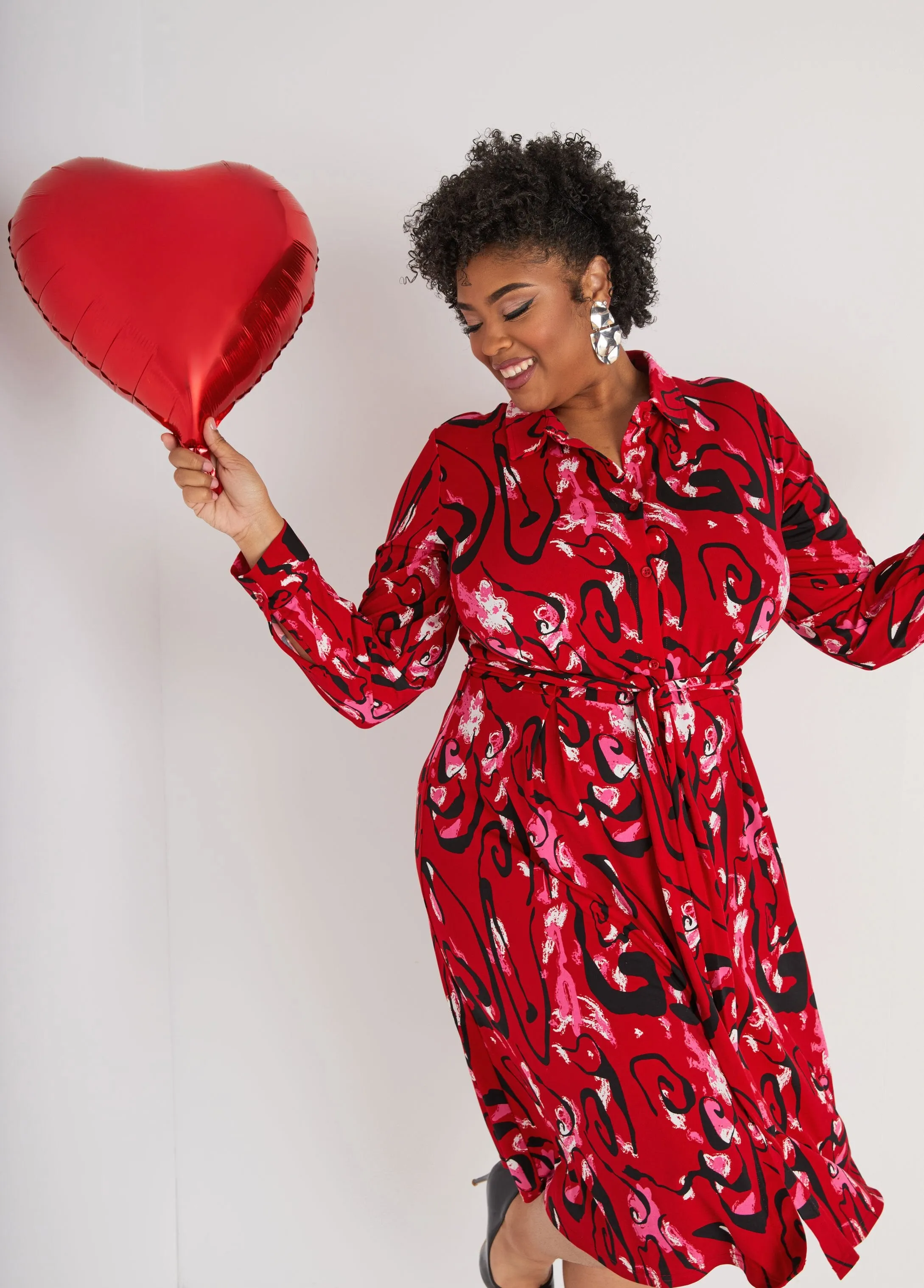 Belted Abstract Print Shirtdress sold by Ashley Stewart product image thumbnail 5