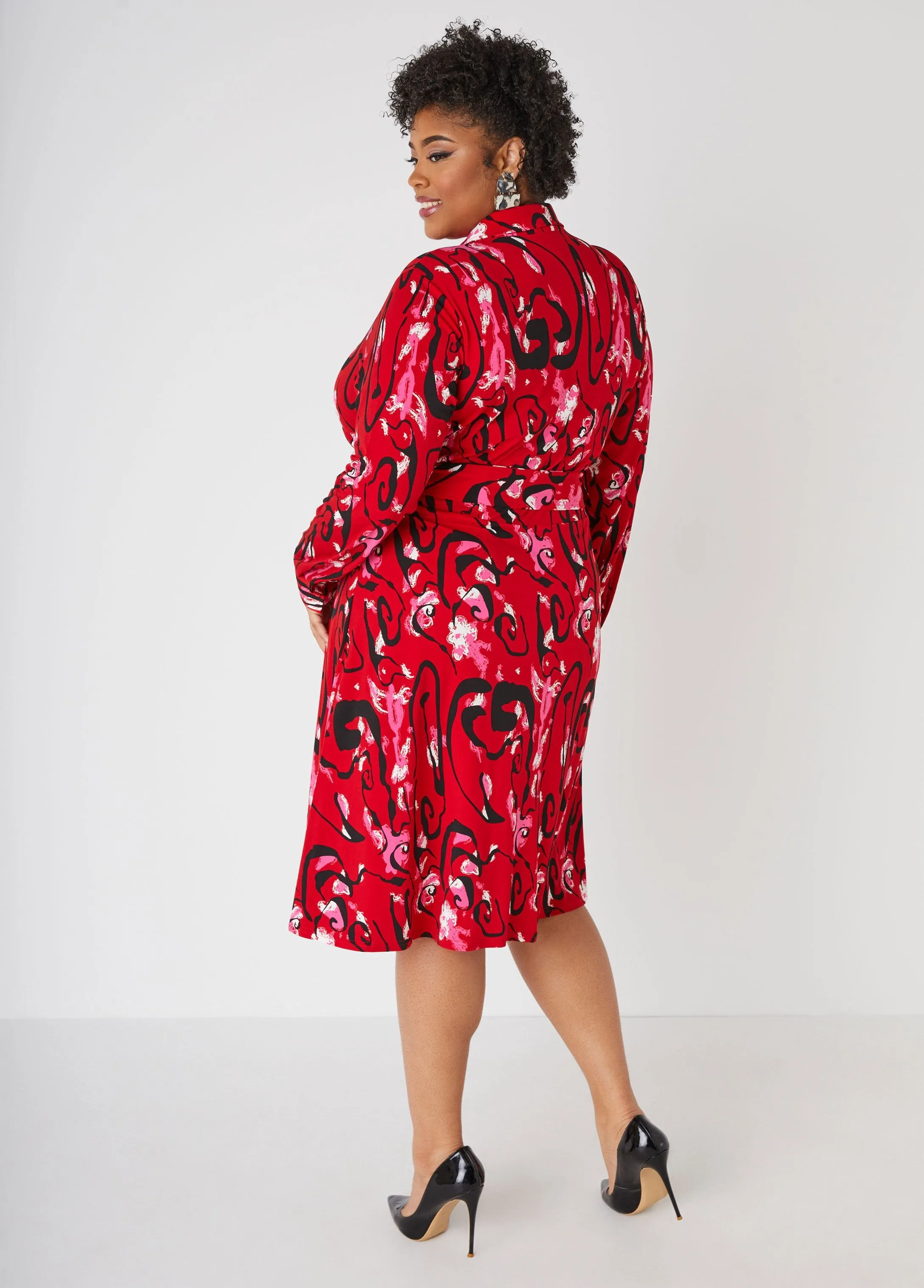 Belted Abstract Print Shirtdress sold by Ashley Stewart product image thumbnail 2