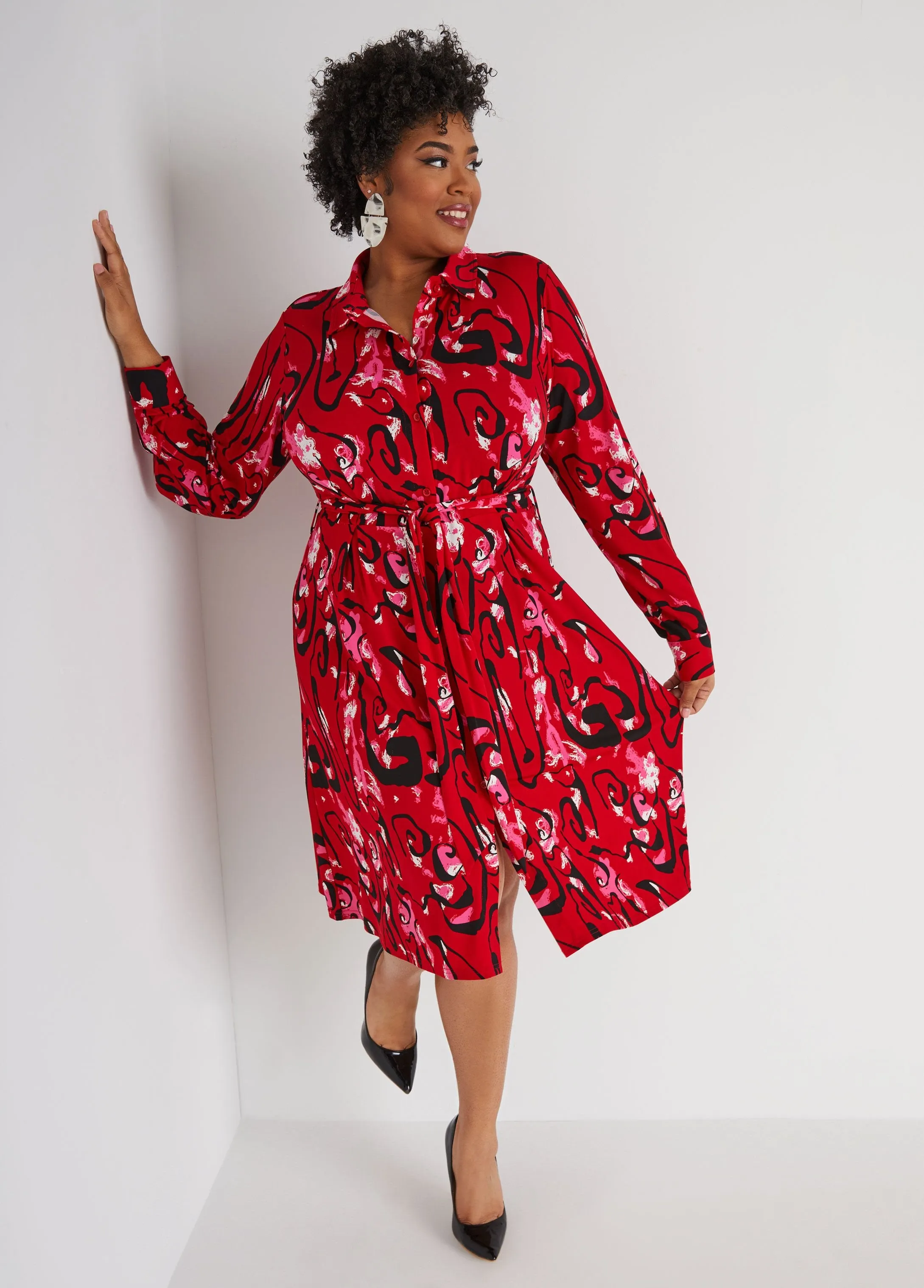 Belted Abstract Print Shirtdress sold by Ashley Stewart product image thumbnail 3