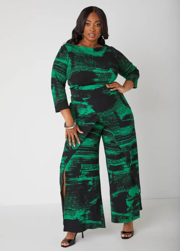 Abstract Print Faux Wrap Jumpsuit sold by Ashley Stewart