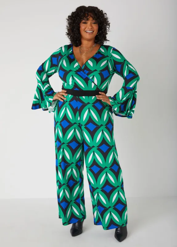 Abstract Print Wide Leg Jumpsuit sold by Ashley Stewart