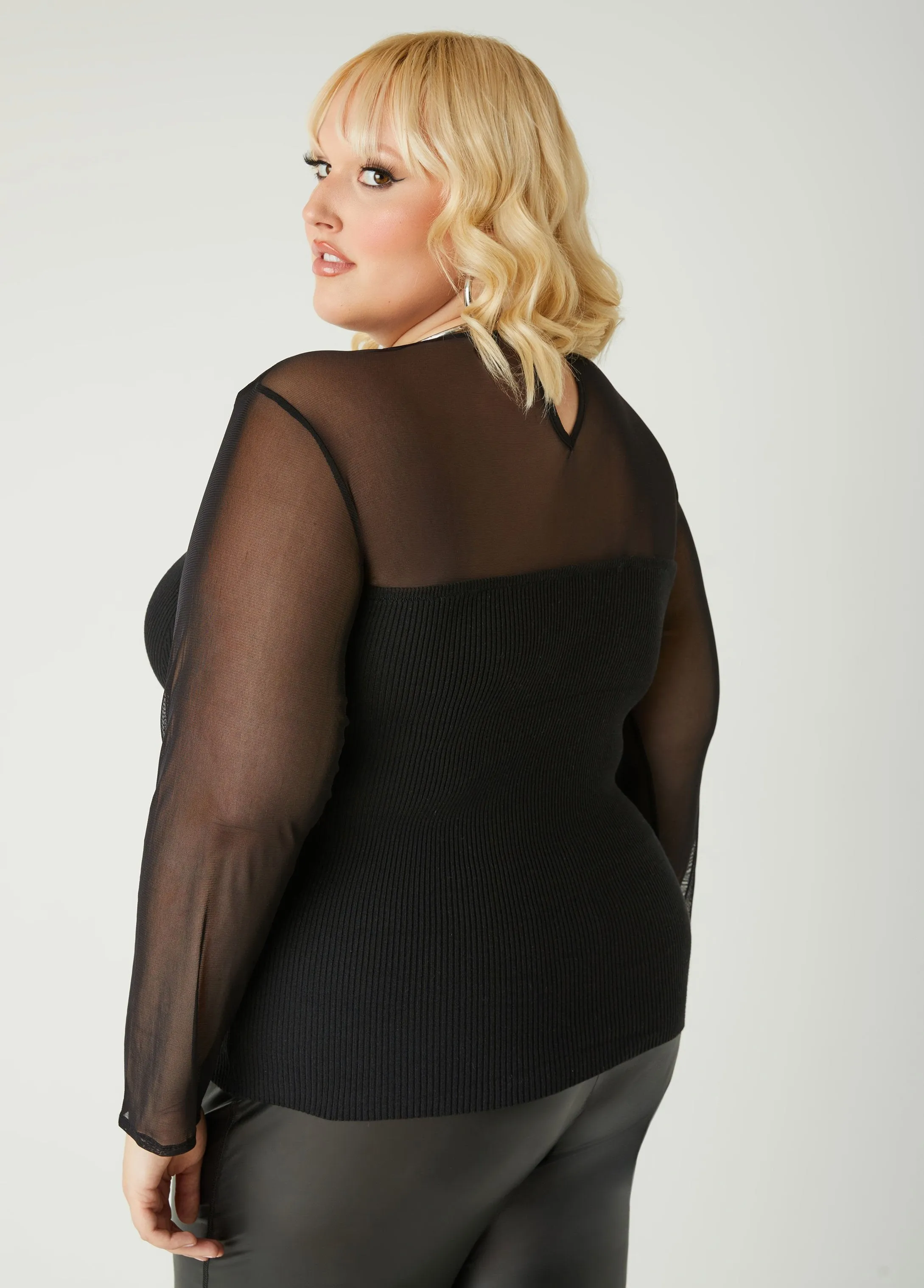 Mesh Paneled Ribbed Top sold by Ashley Stewart product image thumbnail 2