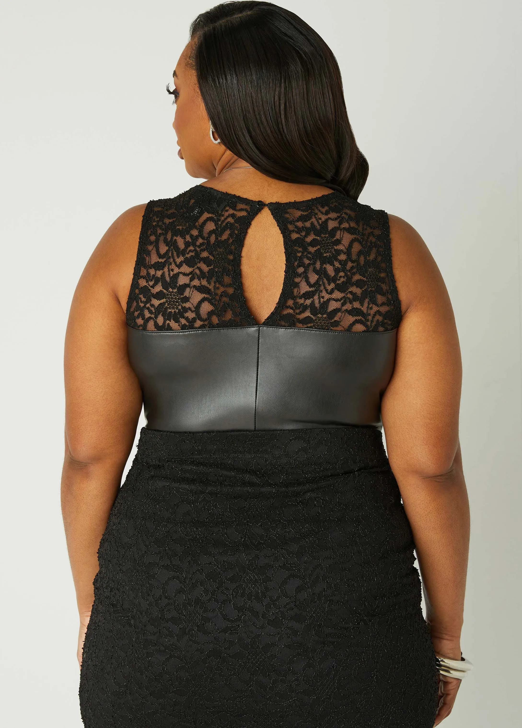 Lace Paneled Faux Leather Bodysuit sold by Ashley Stewart product image thumbnail 2