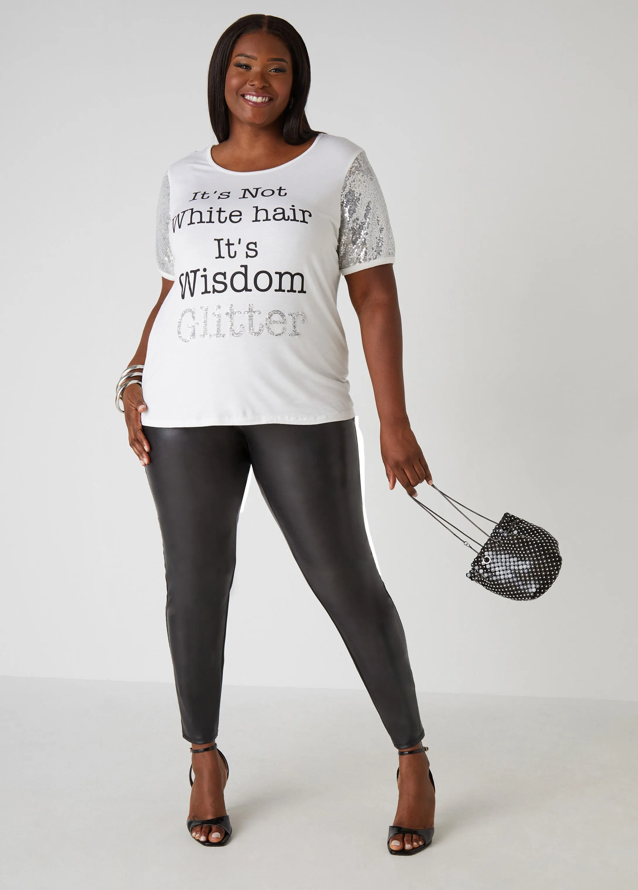 Wisdom Glitter Paneled Graphic Tee sold by Ashley Stewart product image thumbnail 4