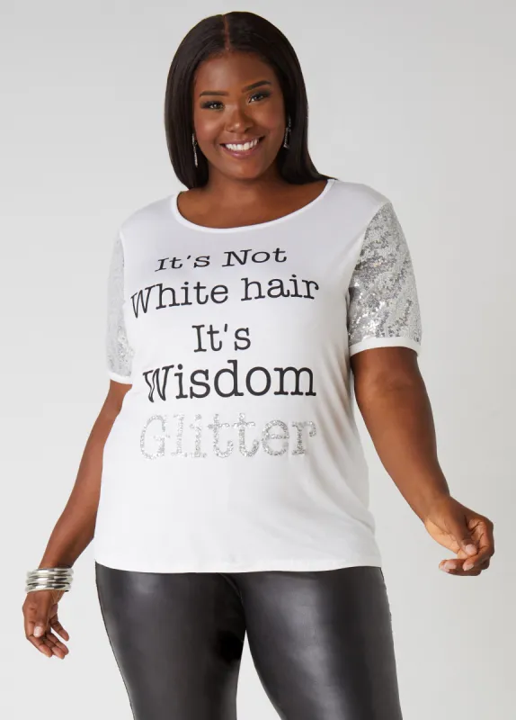 Wisdom Glitter Paneled Graphic Tee made by Ashley Stewart