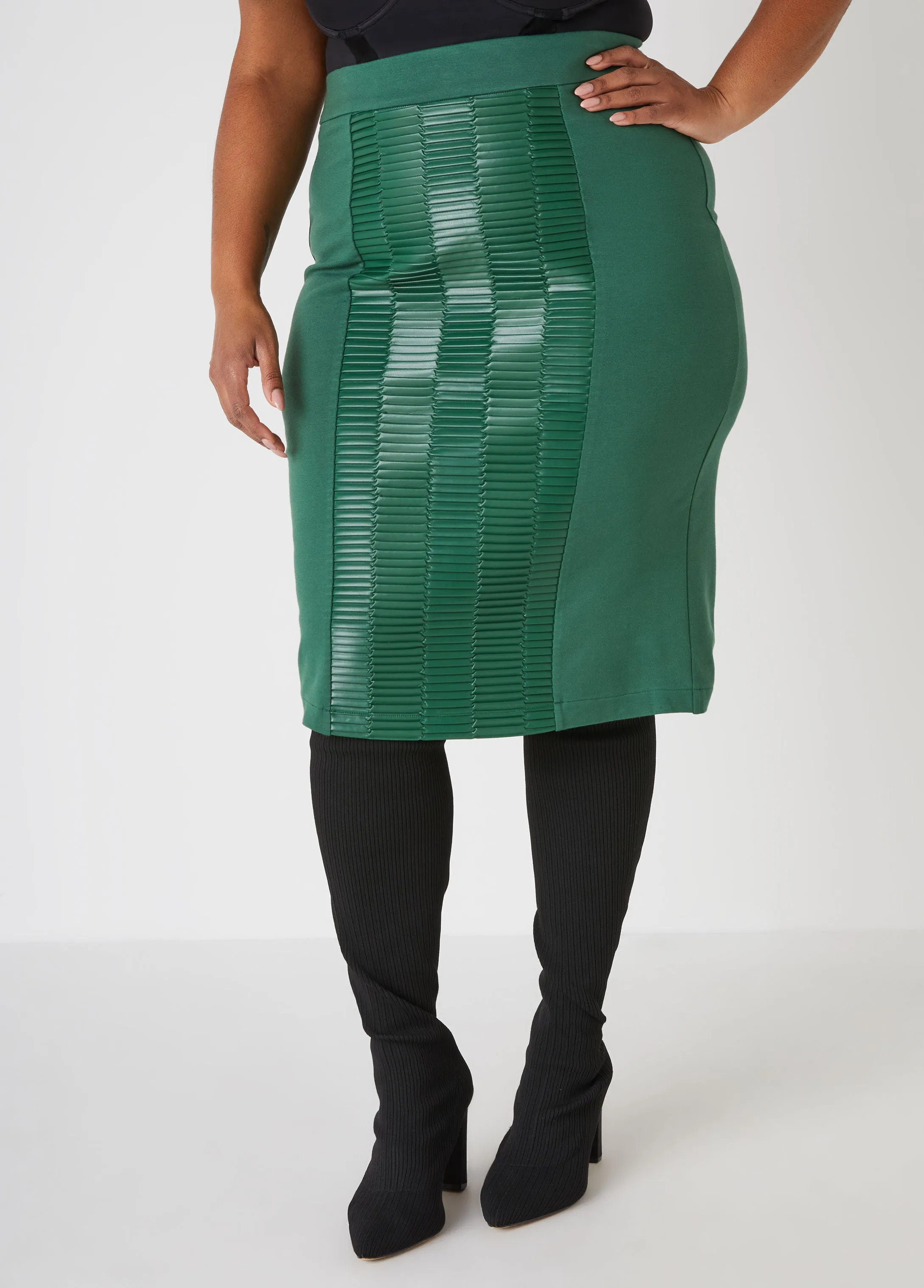Pleated Faux Leather Ponte Skirt sold by Ashley Stewart product image thumbnail 3
