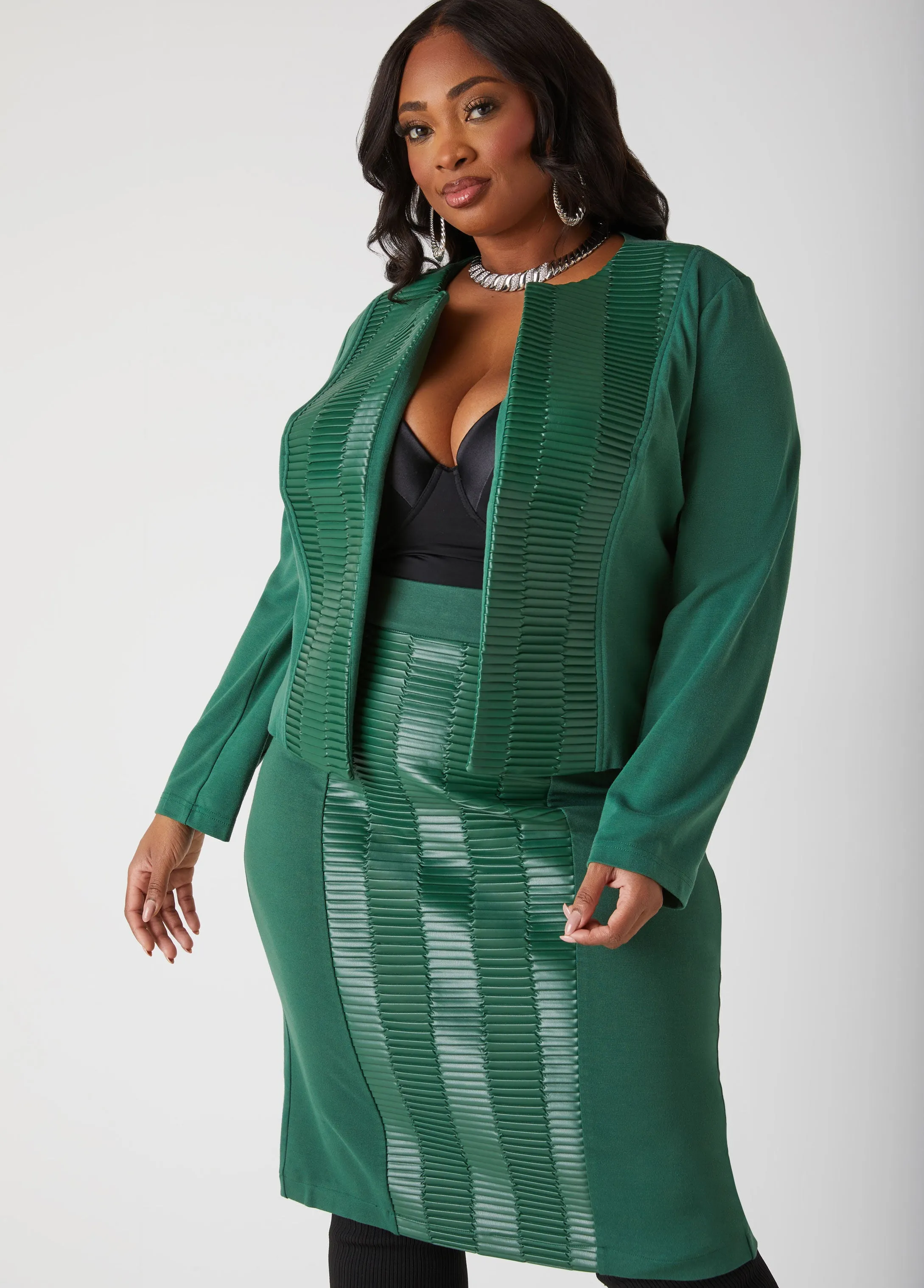 Pleated Faux Leather Ponte Skirt sold by Ashley Stewart