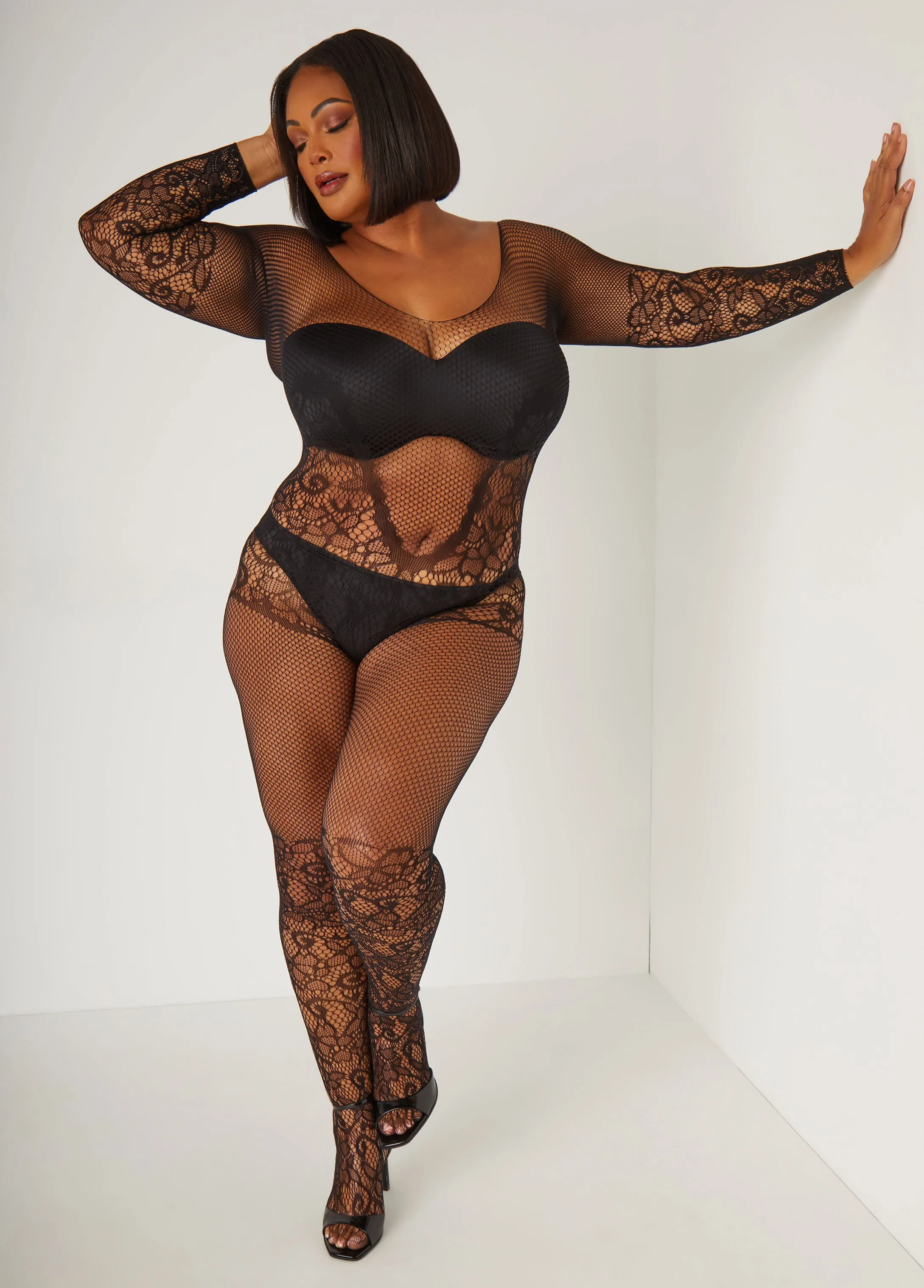 Lace And Fishnet Bodystocking sold by Ashley Stewart