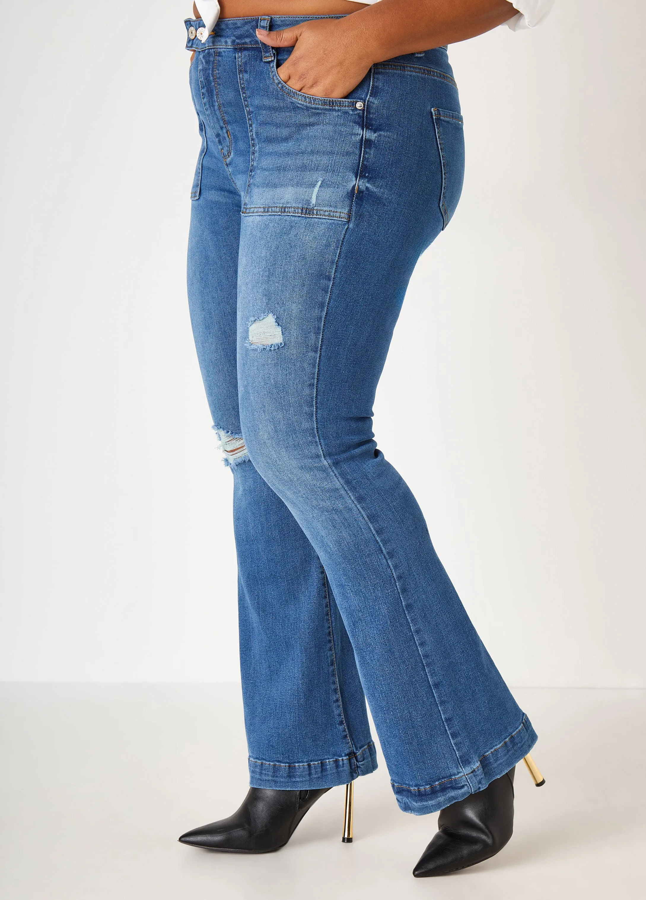 Distressed High Rise Flared Jeans sold by Ashley Stewart product image thumbnail 3