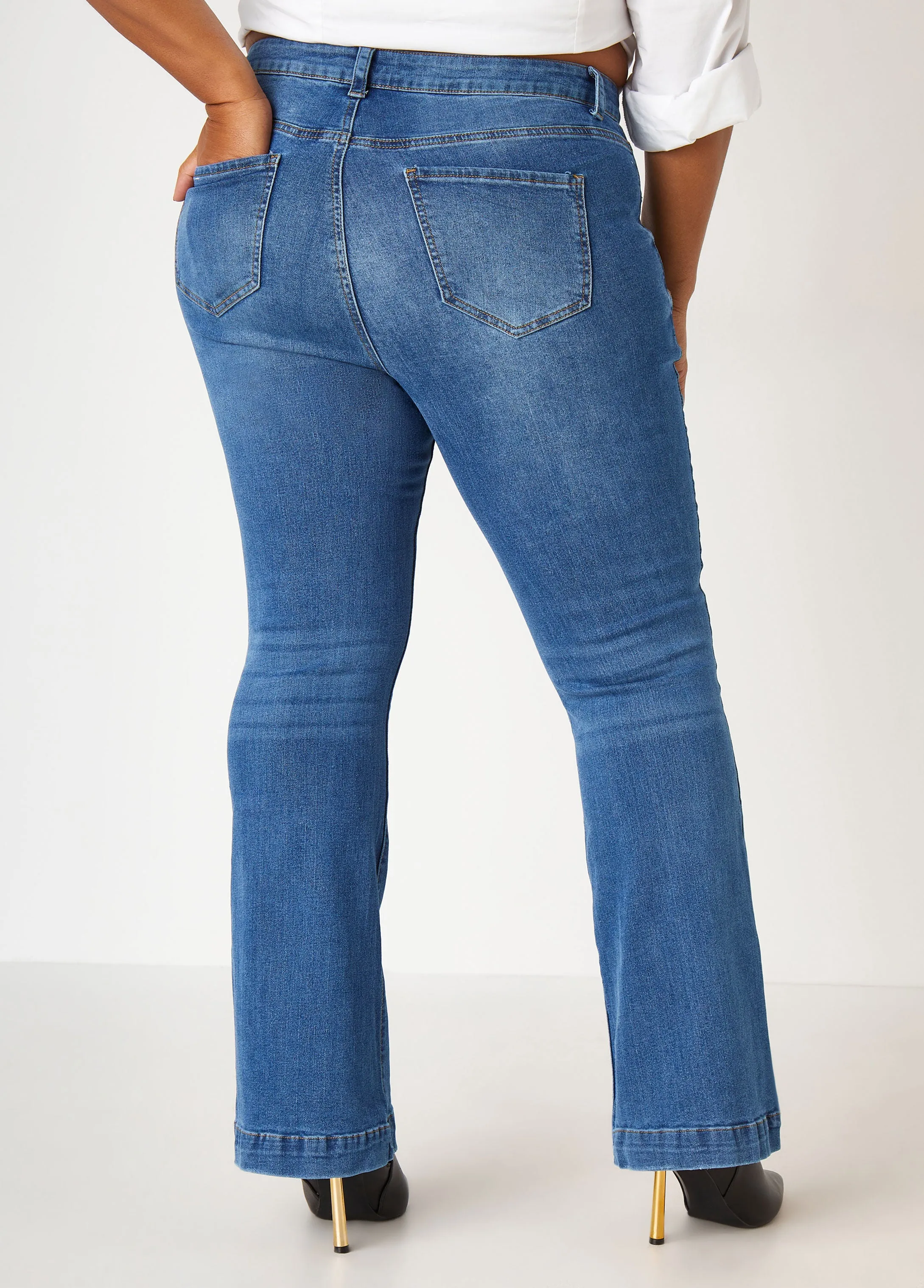 Distressed High Rise Flared Jeans sold by Ashley Stewart product image thumbnail 2