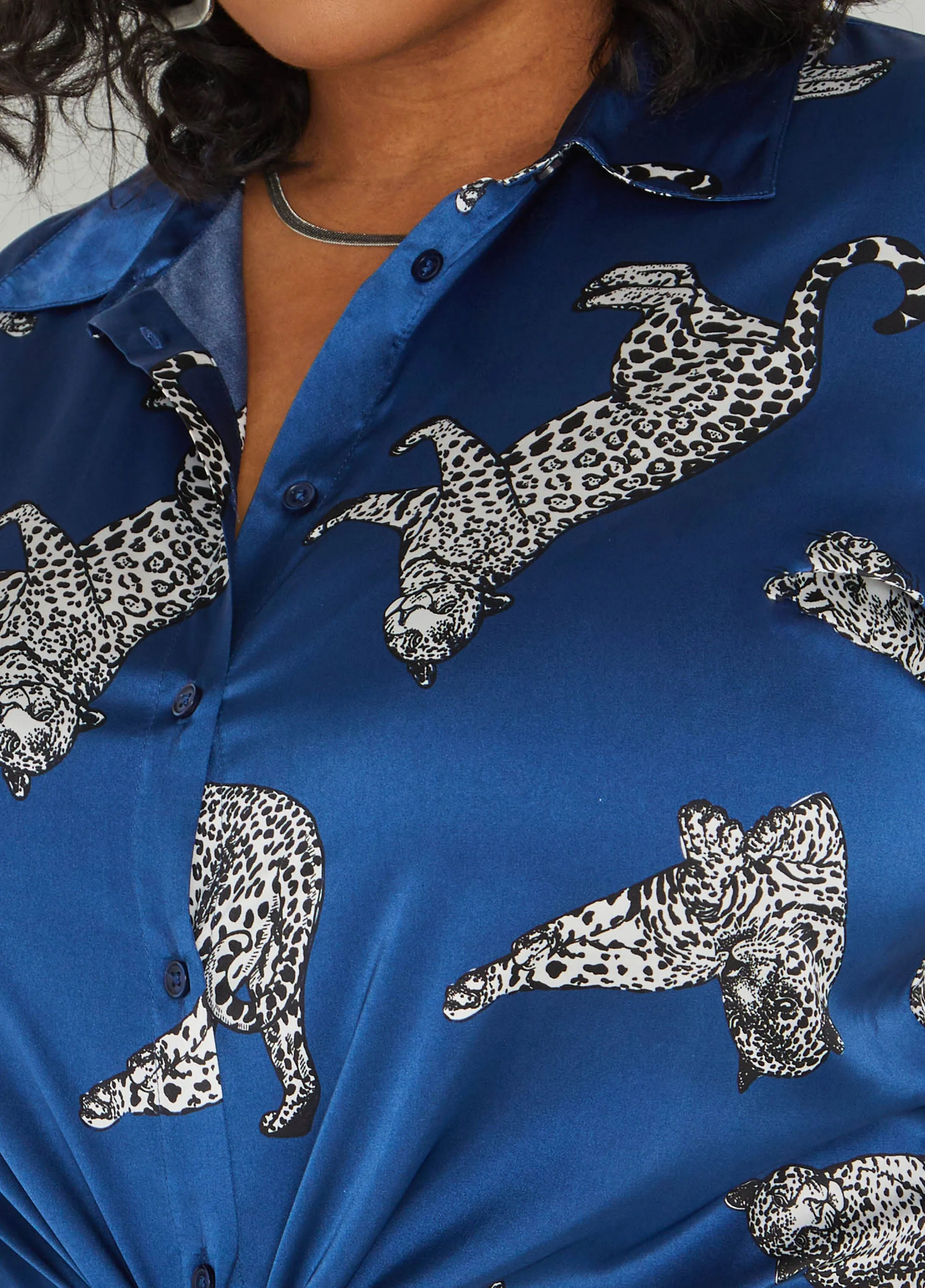 Leopard Print Satin Shirt sold by Ashley Stewart product image thumbnail 4