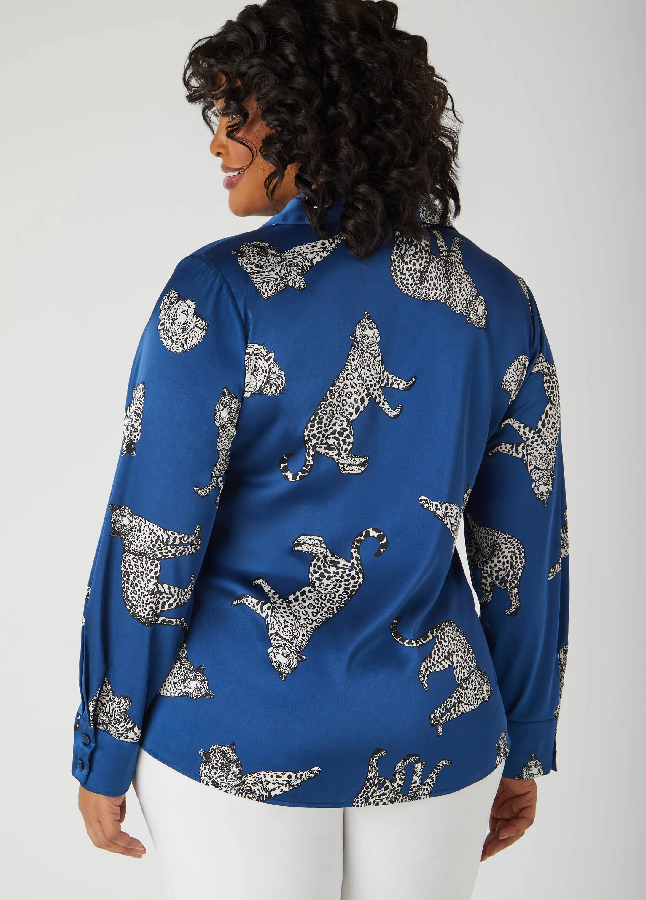 Leopard Print Satin Shirt sold by Ashley Stewart product image thumbnail 2
