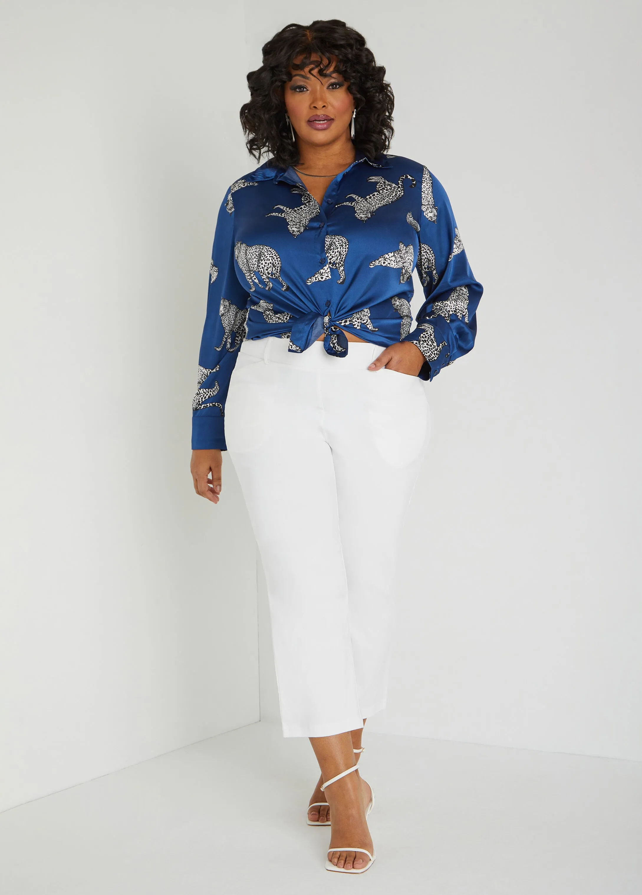 Leopard Print Satin Shirt sold by Ashley Stewart product image thumbnail 3