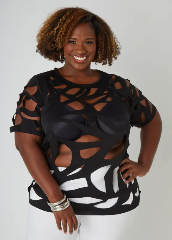 Laser Cut Scuba Top sold by Ashley Stewart