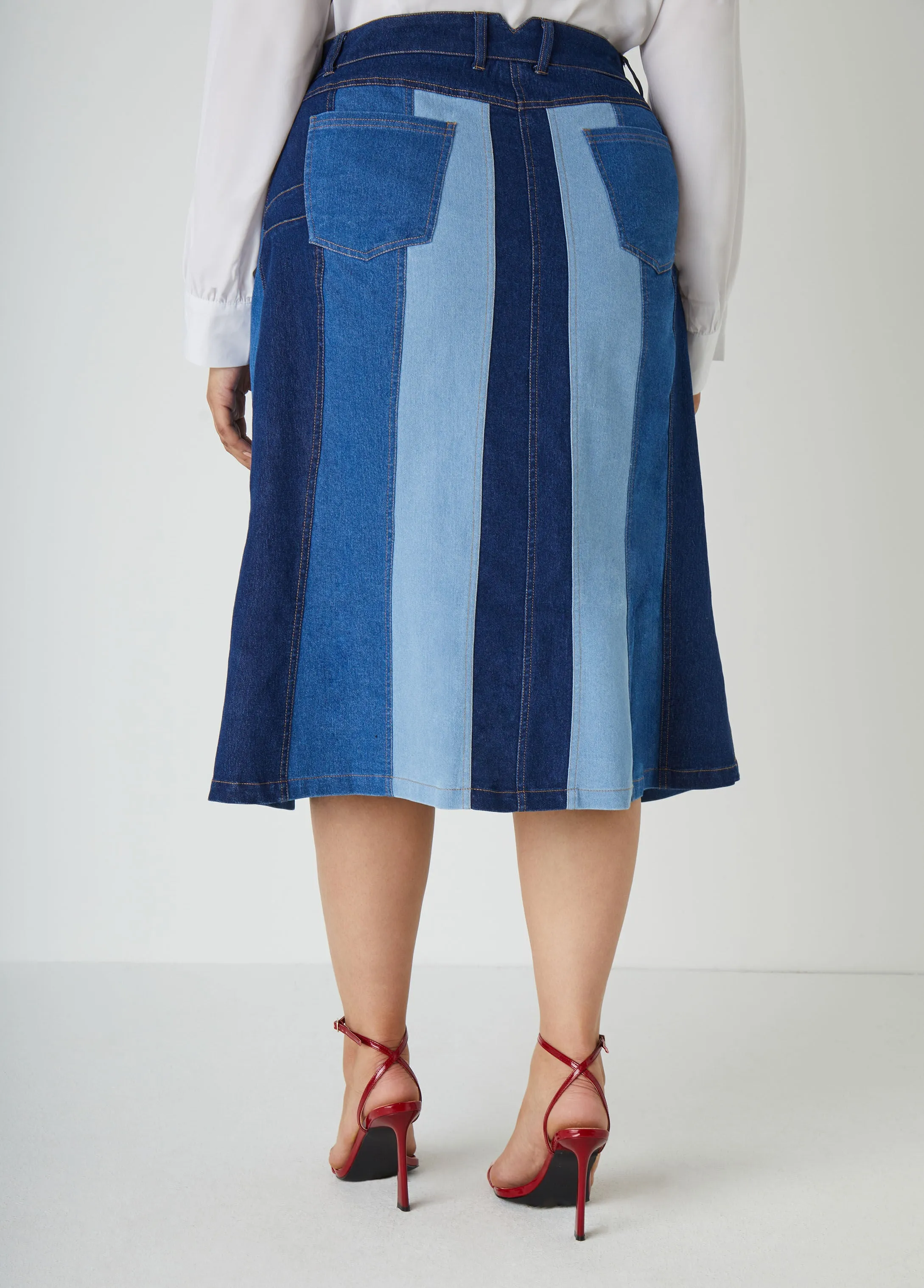 Colorblock A Line Denim Skirt sold by Ashley Stewart product image thumbnail 2