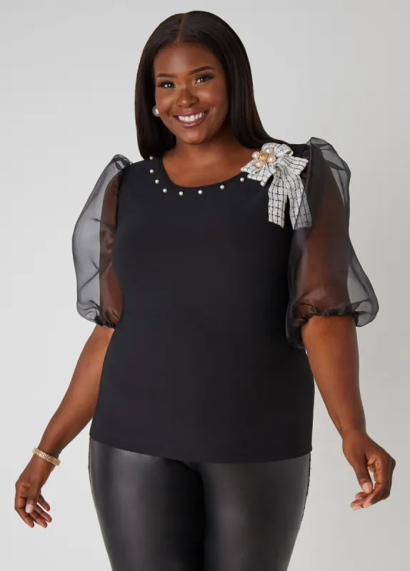 Embellished Puff Sleeved Top sold by Ashley Stewart