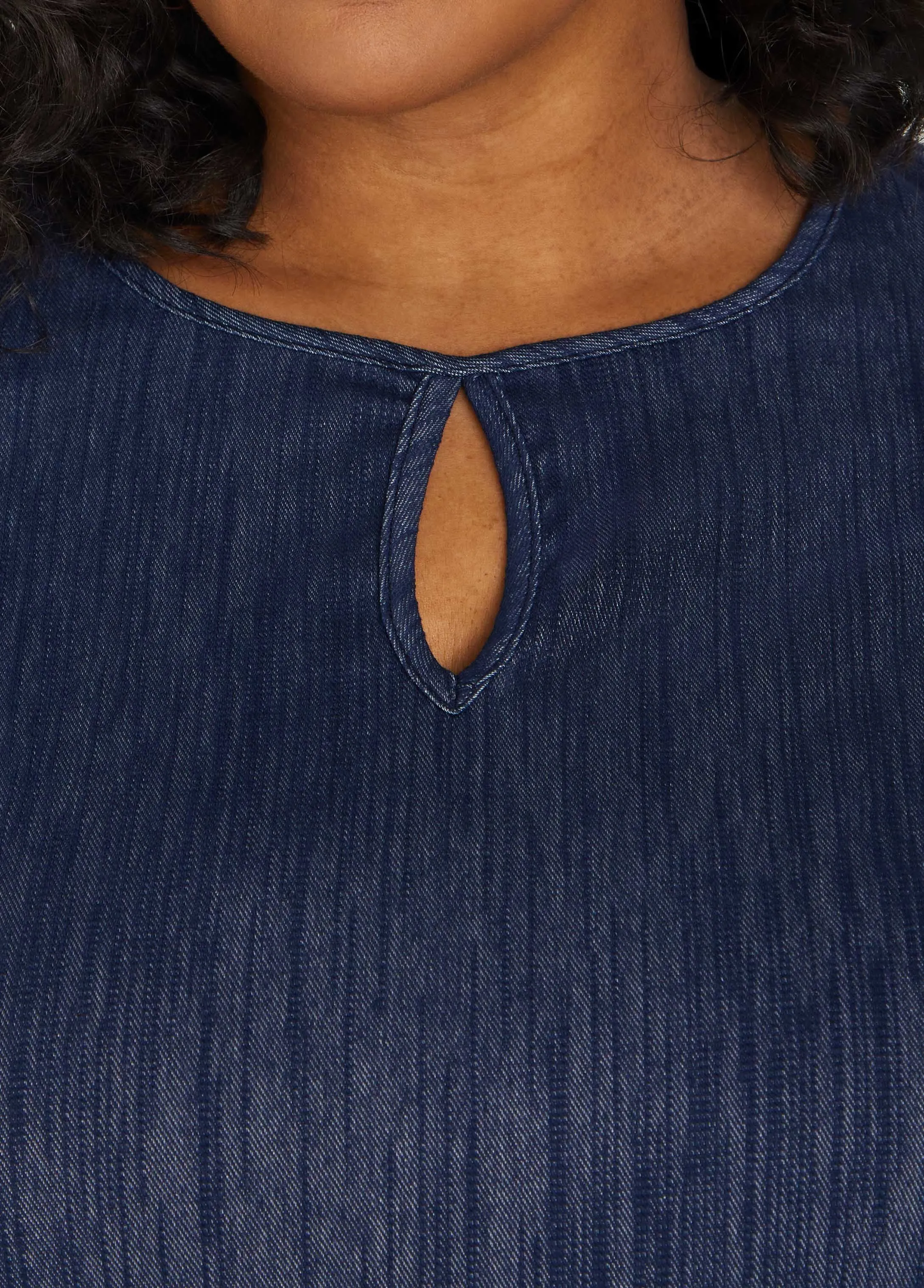 Tie Front Textured Denim Top sold by Ashley Stewart product image thumbnail 4