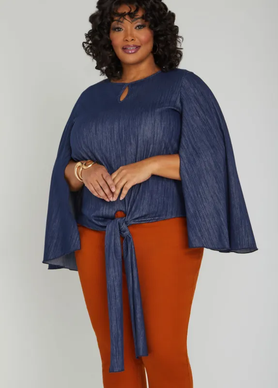 Tie Front Textured Denim Top made by Ashley Stewart