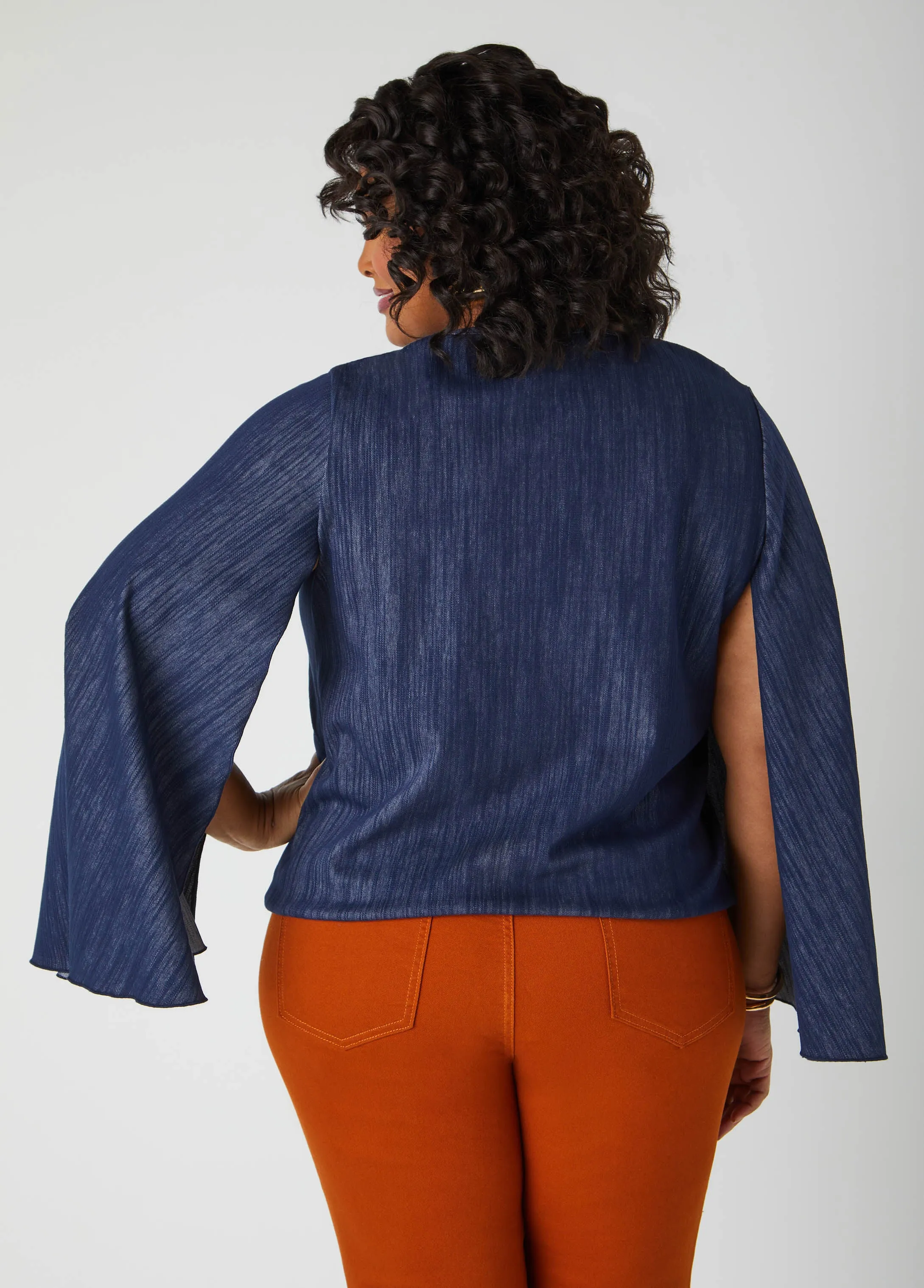Tie Front Textured Denim Top sold by Ashley Stewart product image thumbnail 2