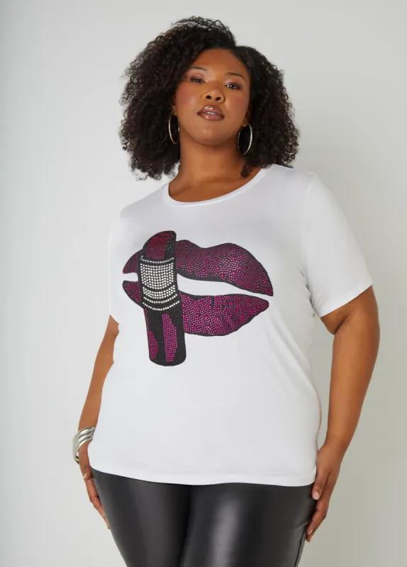 Lipstick Crystal Graphic Tee sold by Ashley Stewart