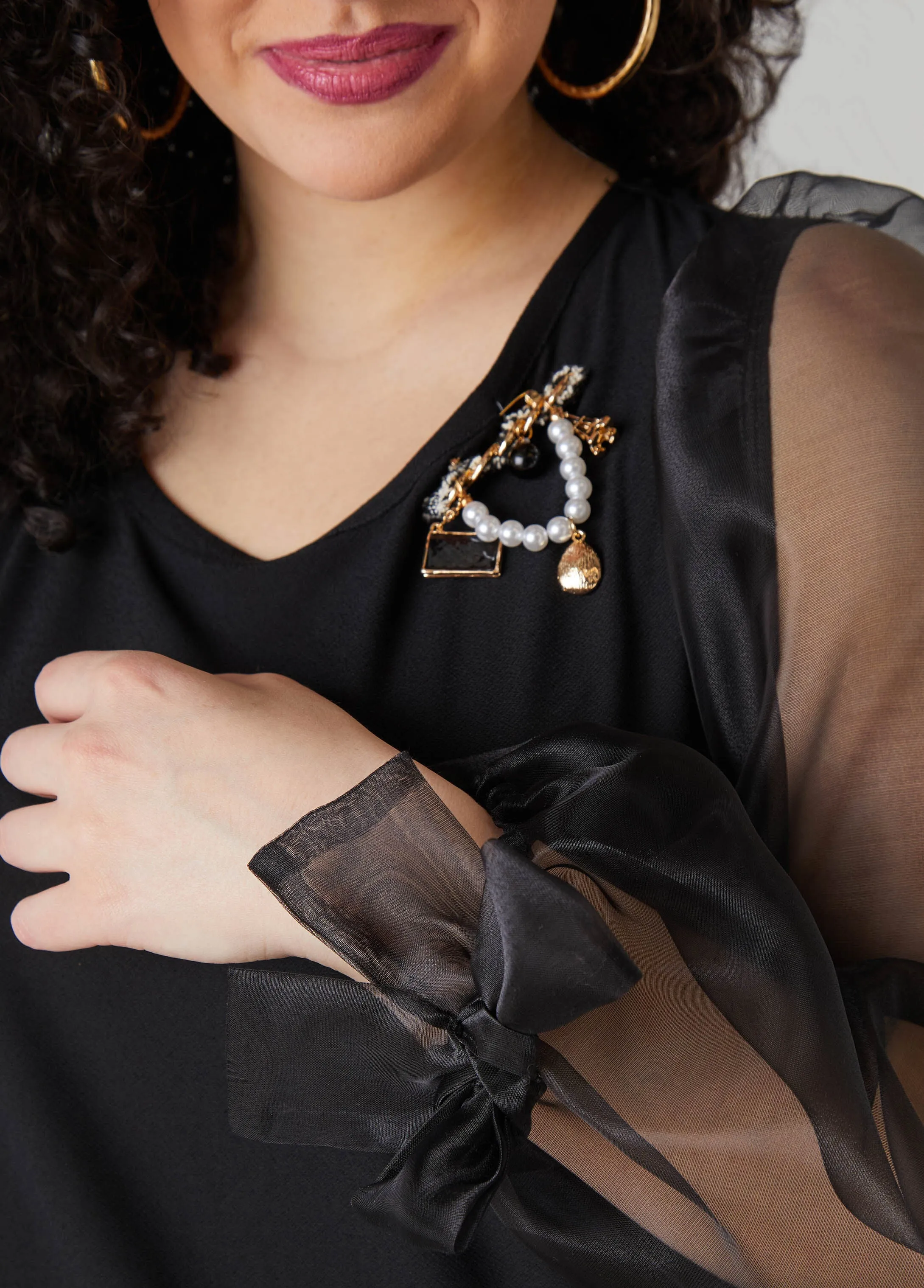 Embellished Organza Sleeved Top sold by Ashley Stewart product image thumbnail 3