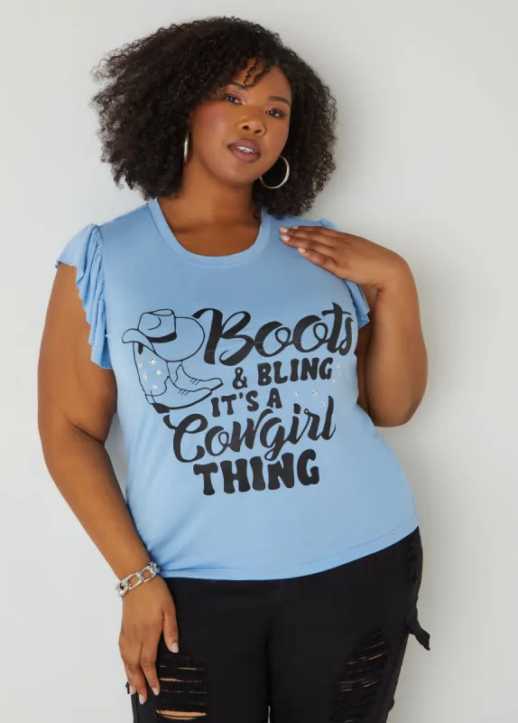 Boots & Bling Graphic Tee sold by Ashley Stewart
