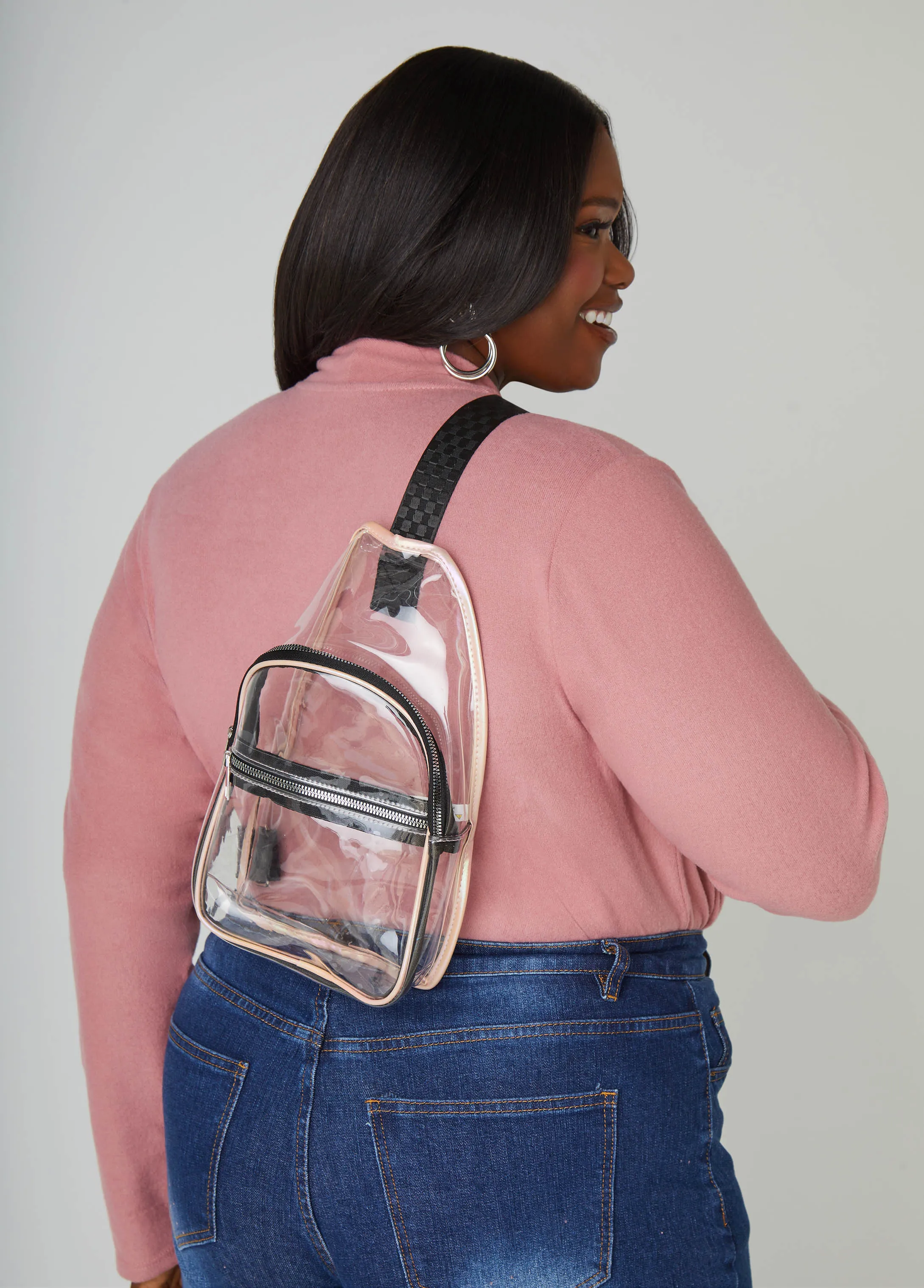 Clear Iridescent Trimmed Crossbody sold by Ashley Stewart