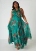 Floral Print Organza Halter Gown sold by Ashley Stewart