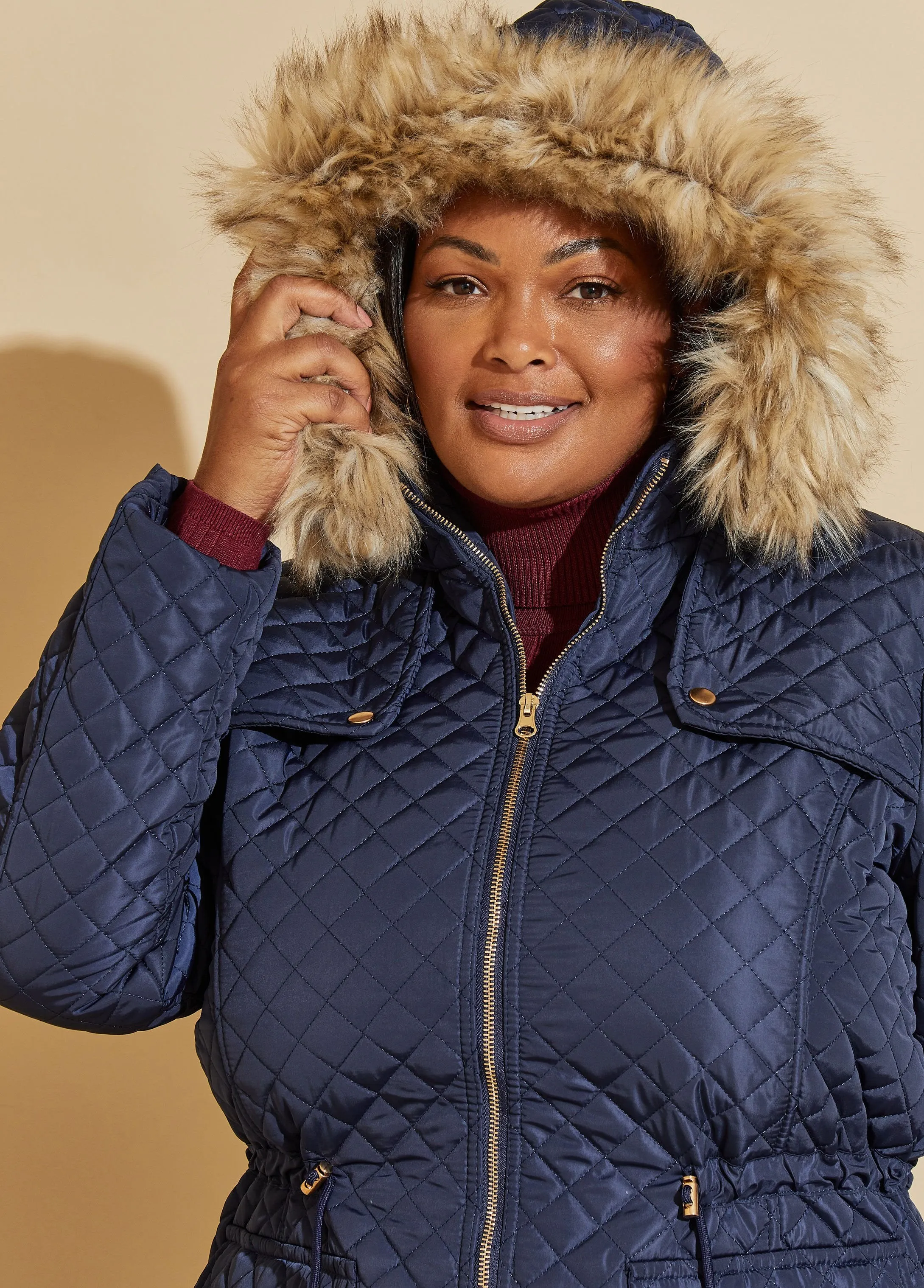 Faux Fur Trimmed Quilted Coat sold by Ashley Stewart product image thumbnail 4