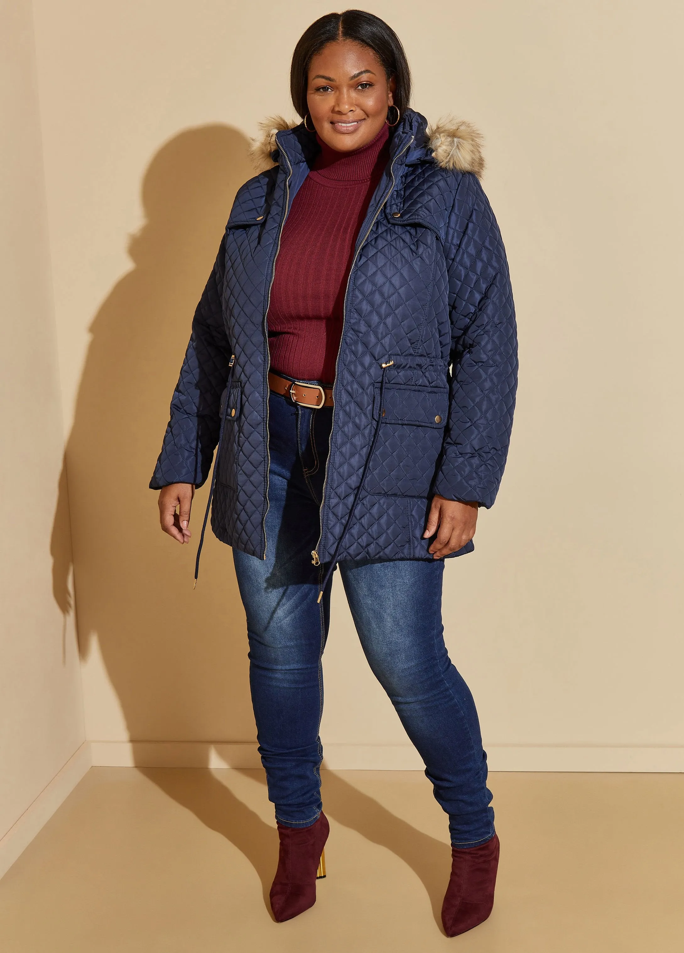 Faux Fur Trimmed Quilted Coat sold by Ashley Stewart product image thumbnail 5