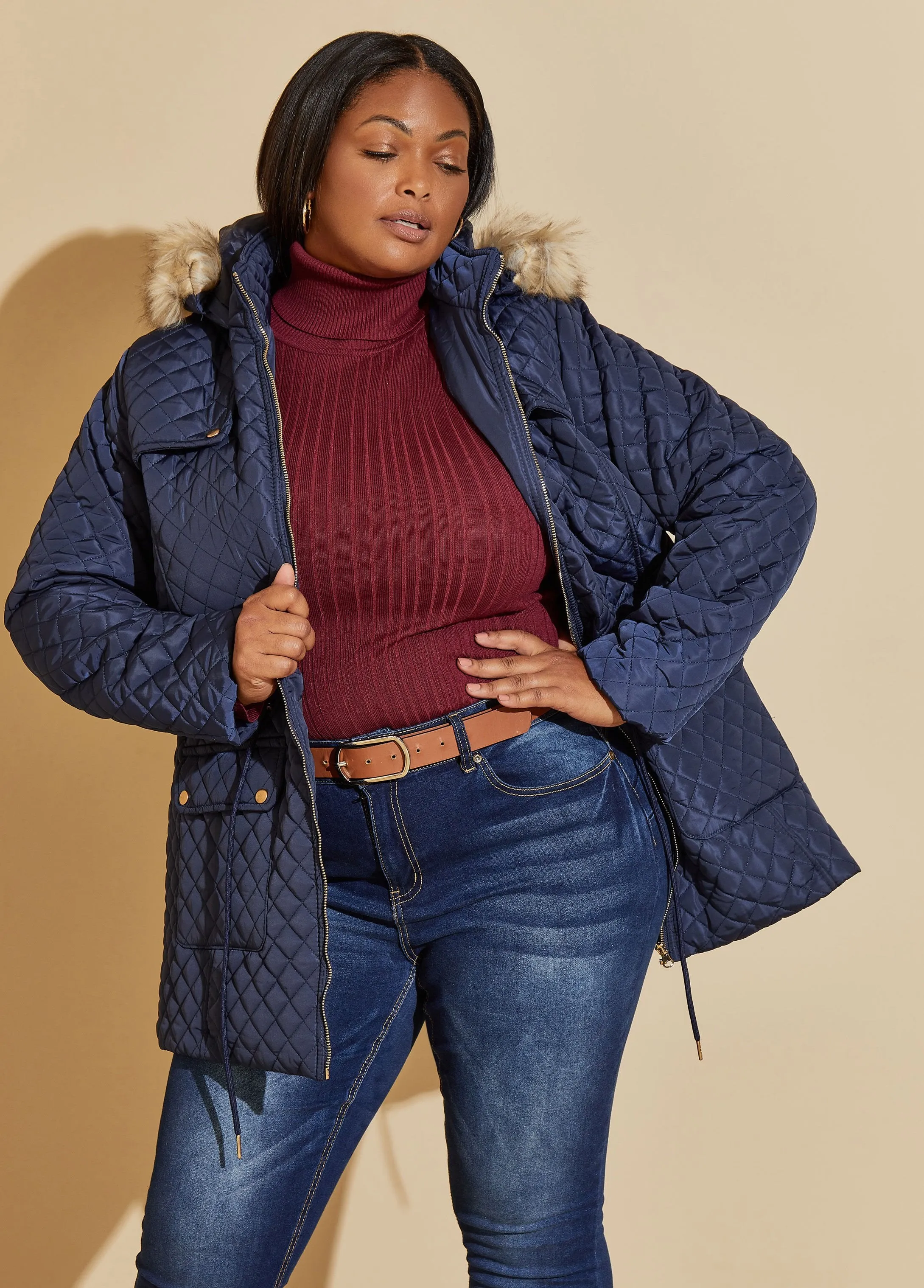 Faux Fur Trimmed Quilted Coat sold by Ashley Stewart product image thumbnail 3