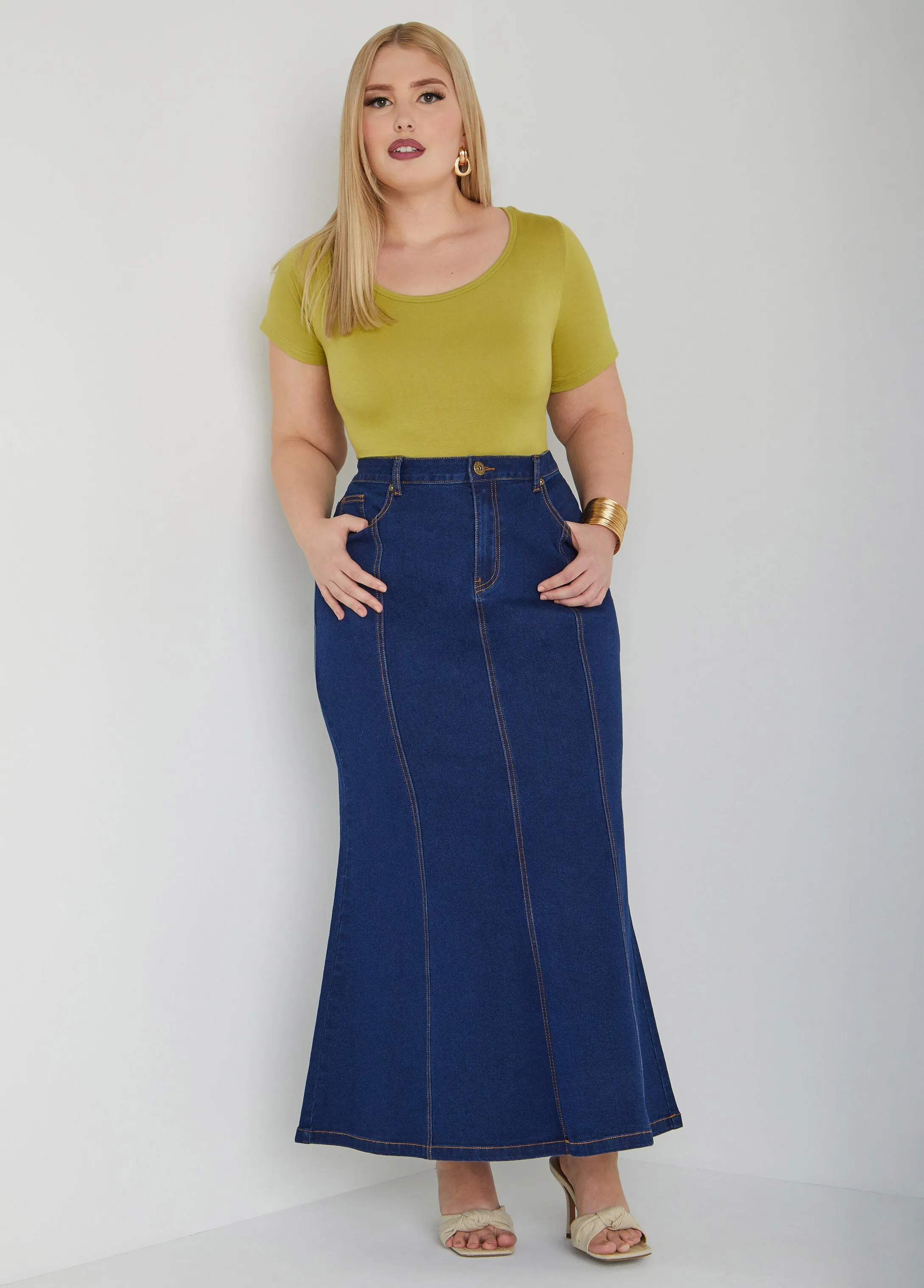 Mermaid Stretch Denim Maxi Skirt sold by Ashley Stewart product image thumbnail 3