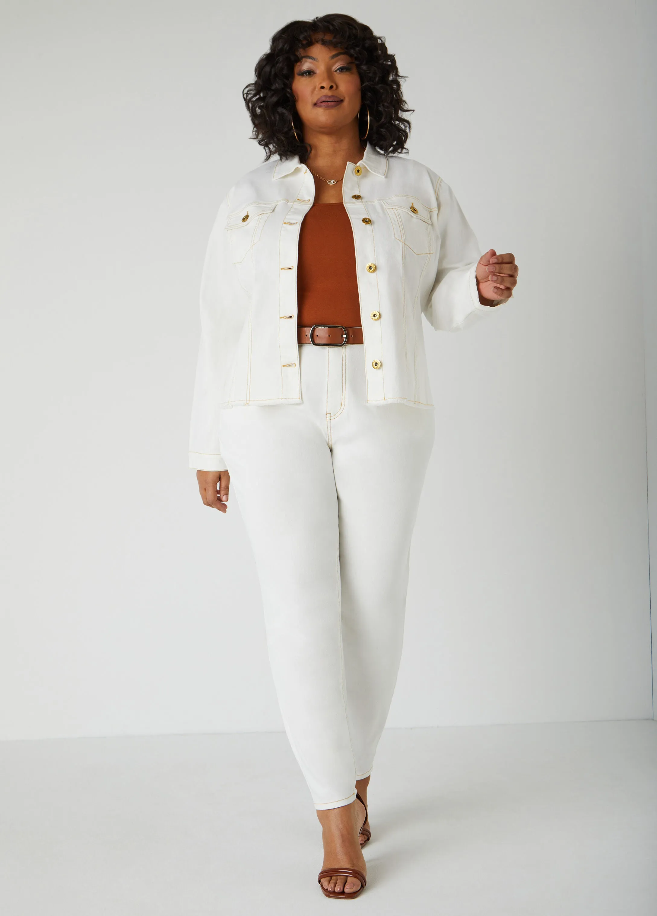 Frayed Stretch Denim Jacket sold by Ashley Stewart product image thumbnail 3