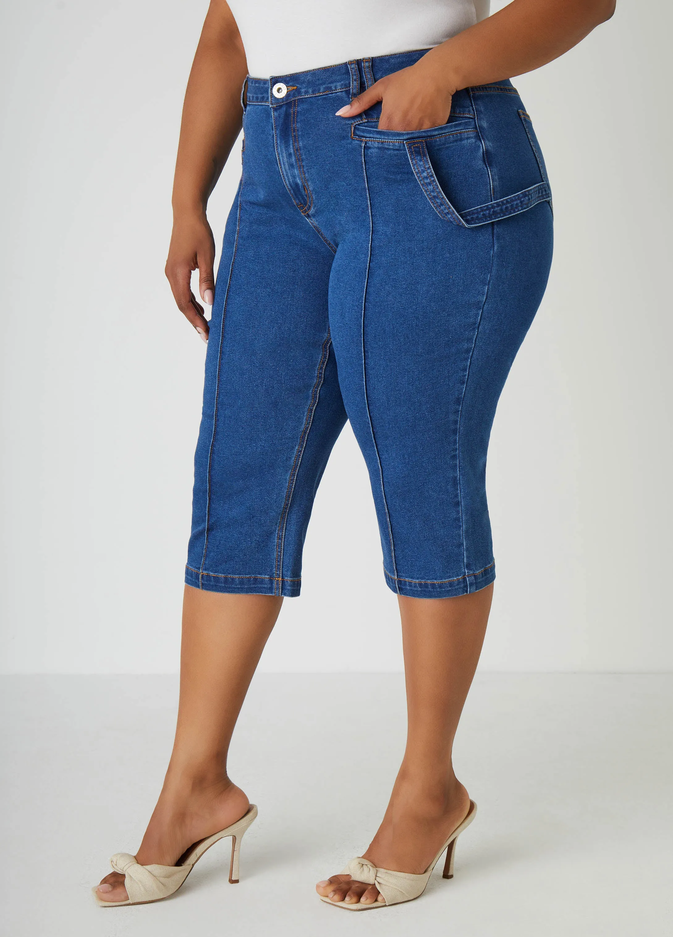 Pintuck Denim Capris sold by Ashley Stewart product image thumbnail 3