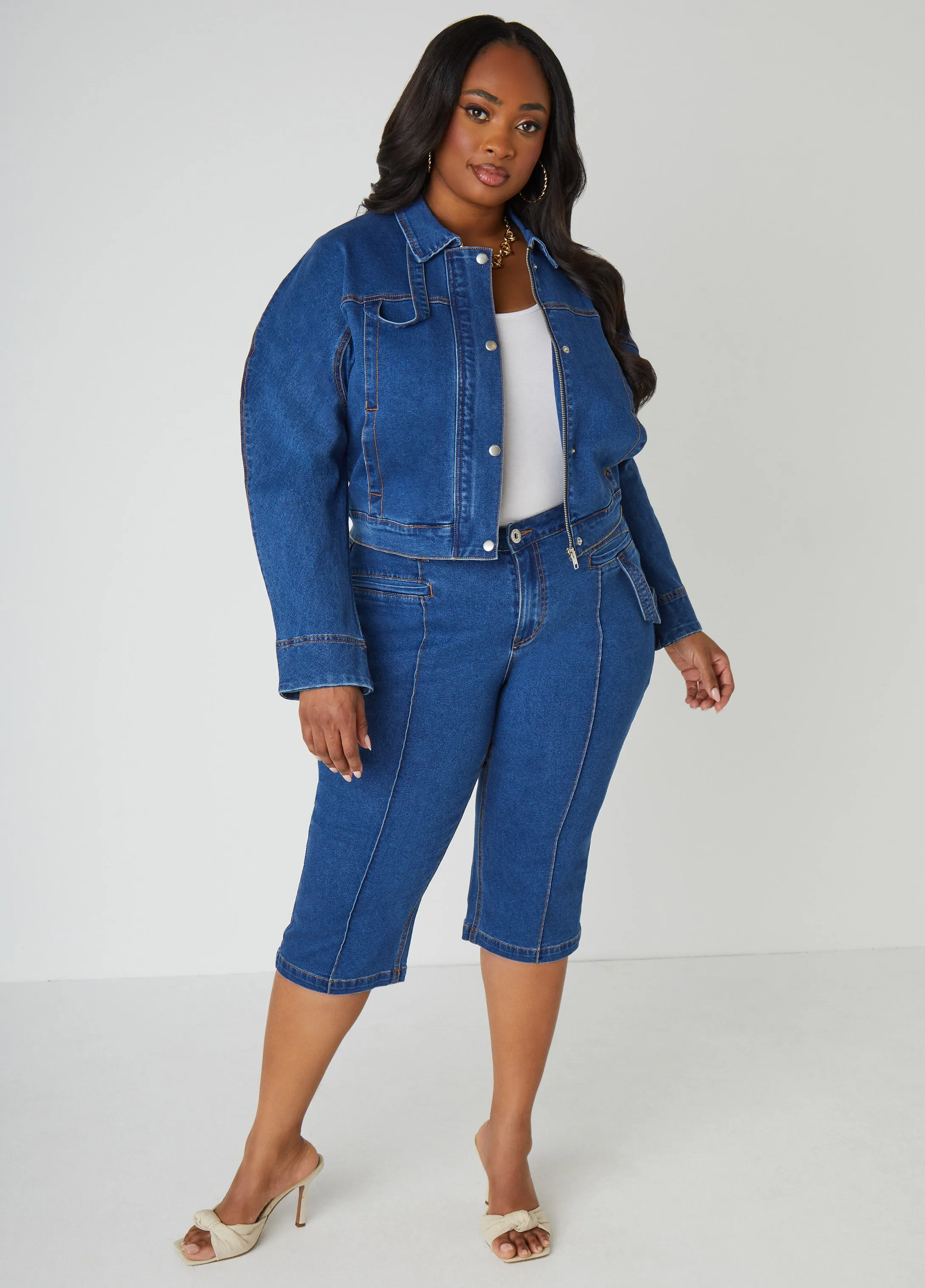 Pintuck Denim Capris sold by Ashley Stewart