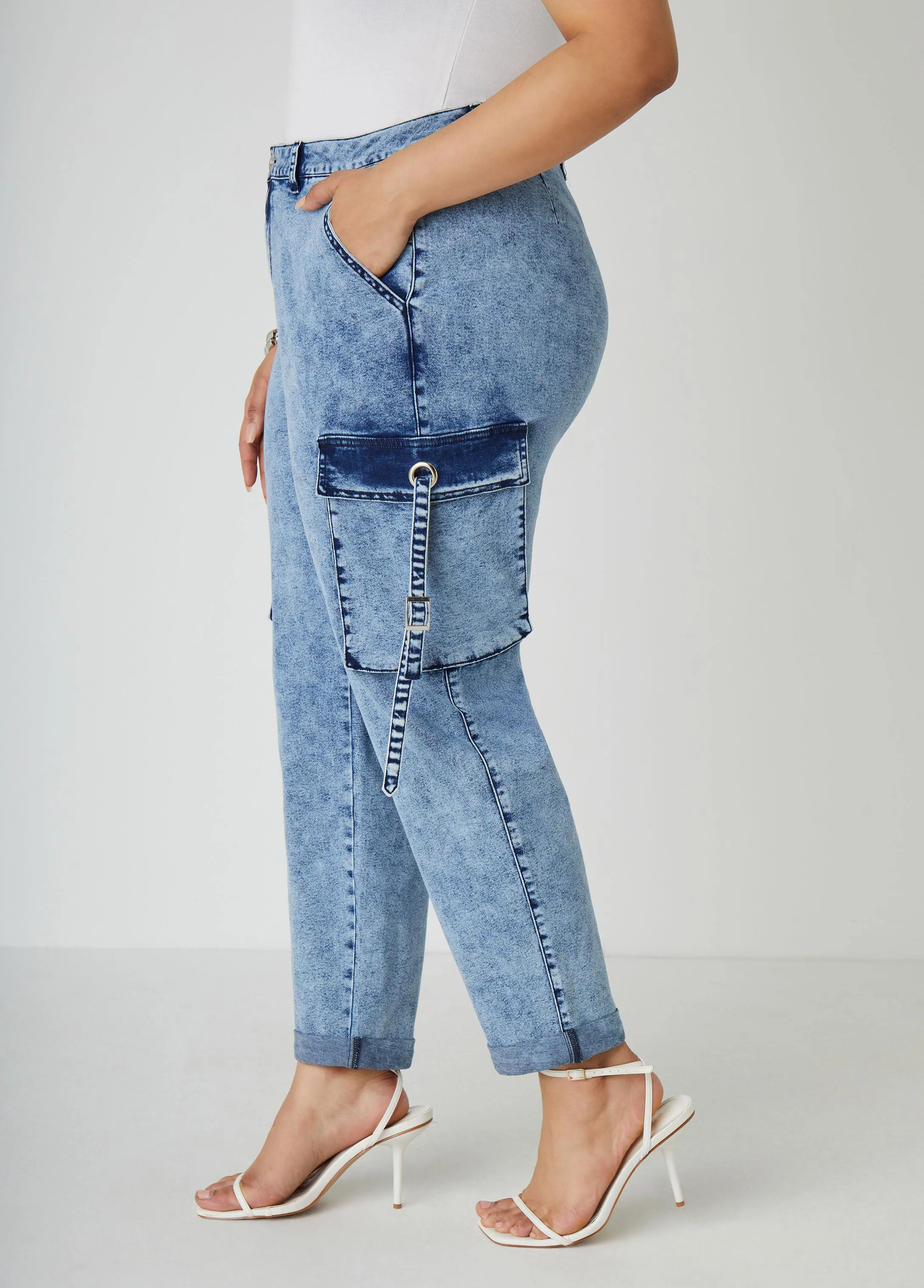Stonewash Cargo Jeans sold by Ashley Stewart product image thumbnail 3