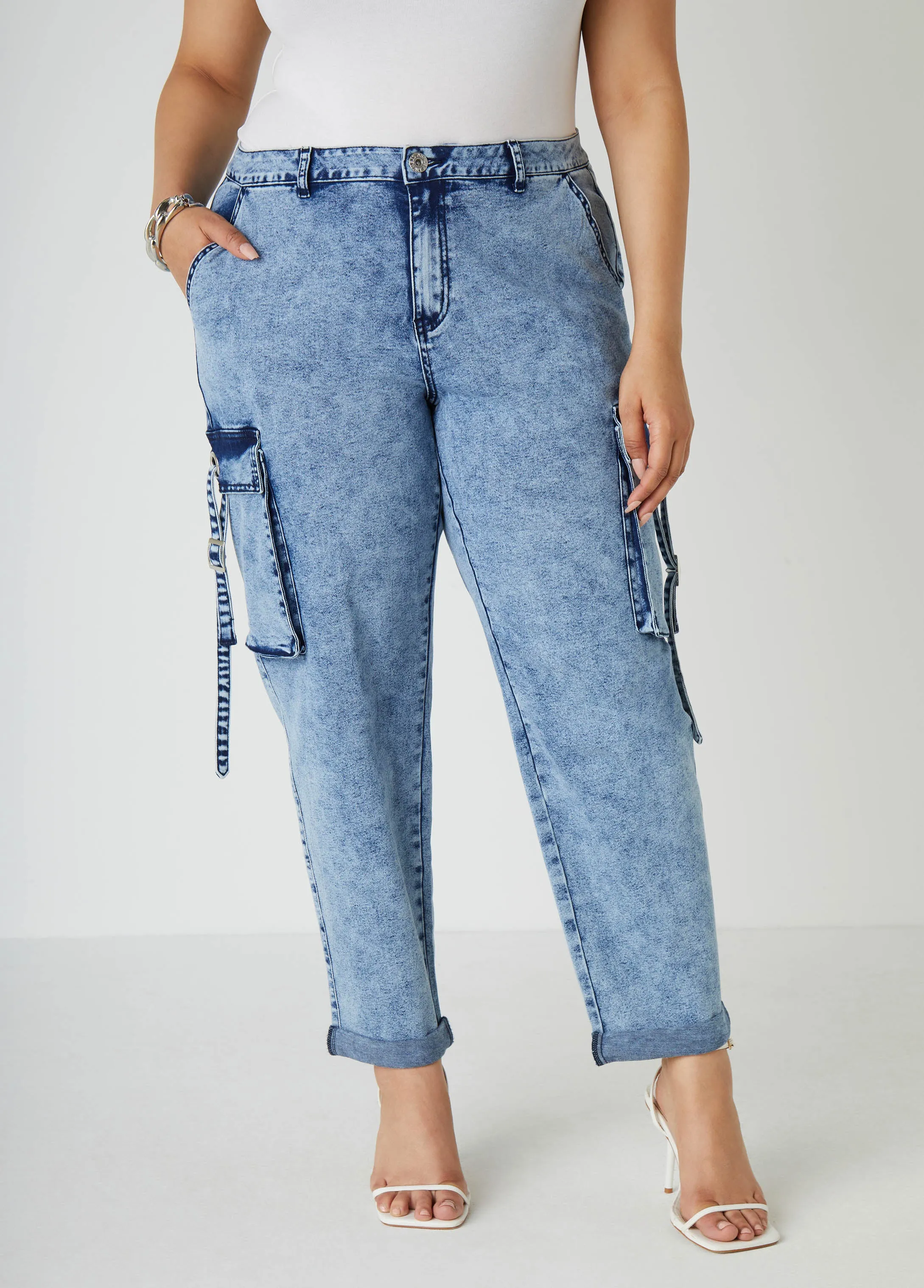 Stonewash Cargo Jeans sold by Ashley Stewart