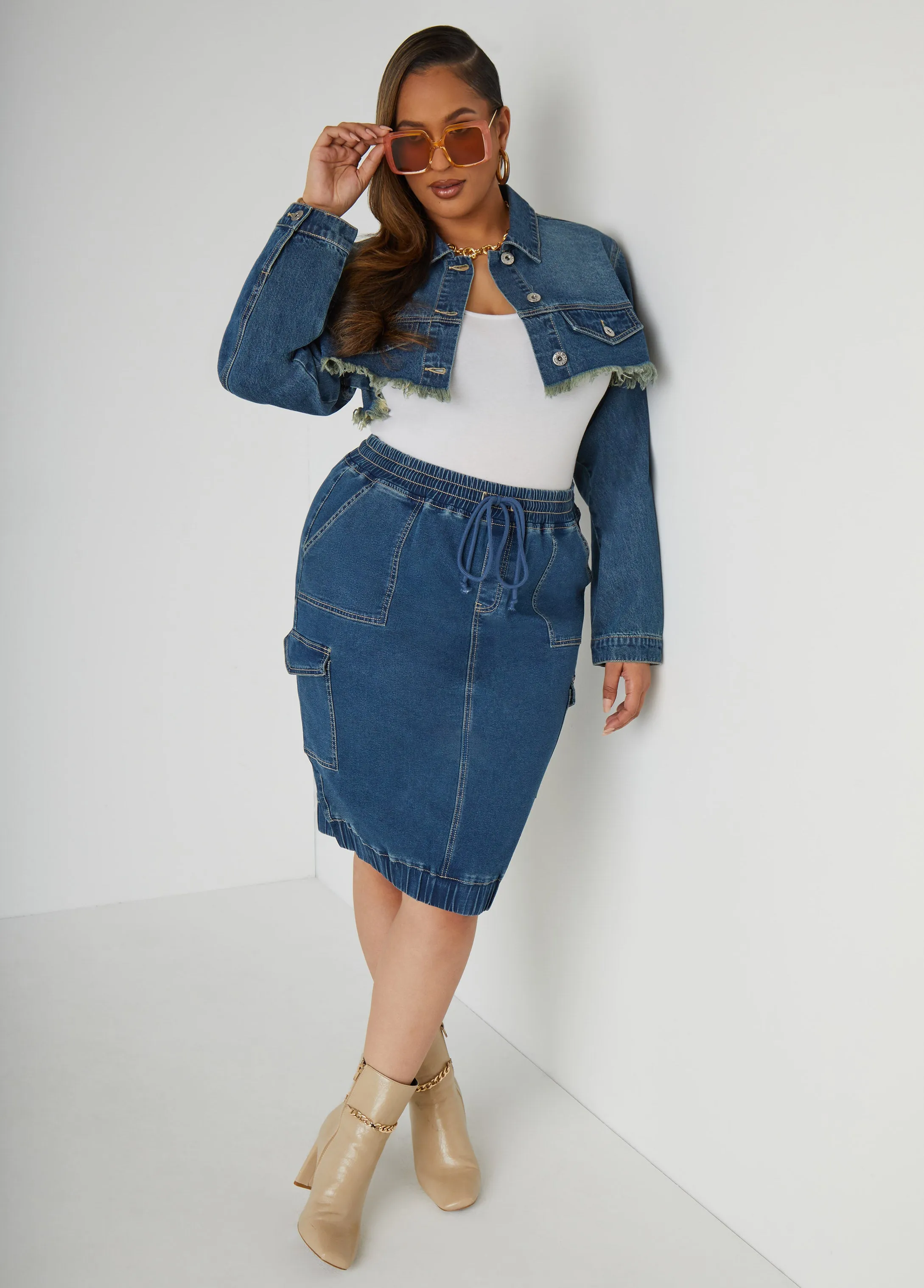 Denim Bubble Skirt sold by Ashley Stewart product image thumbnail 4