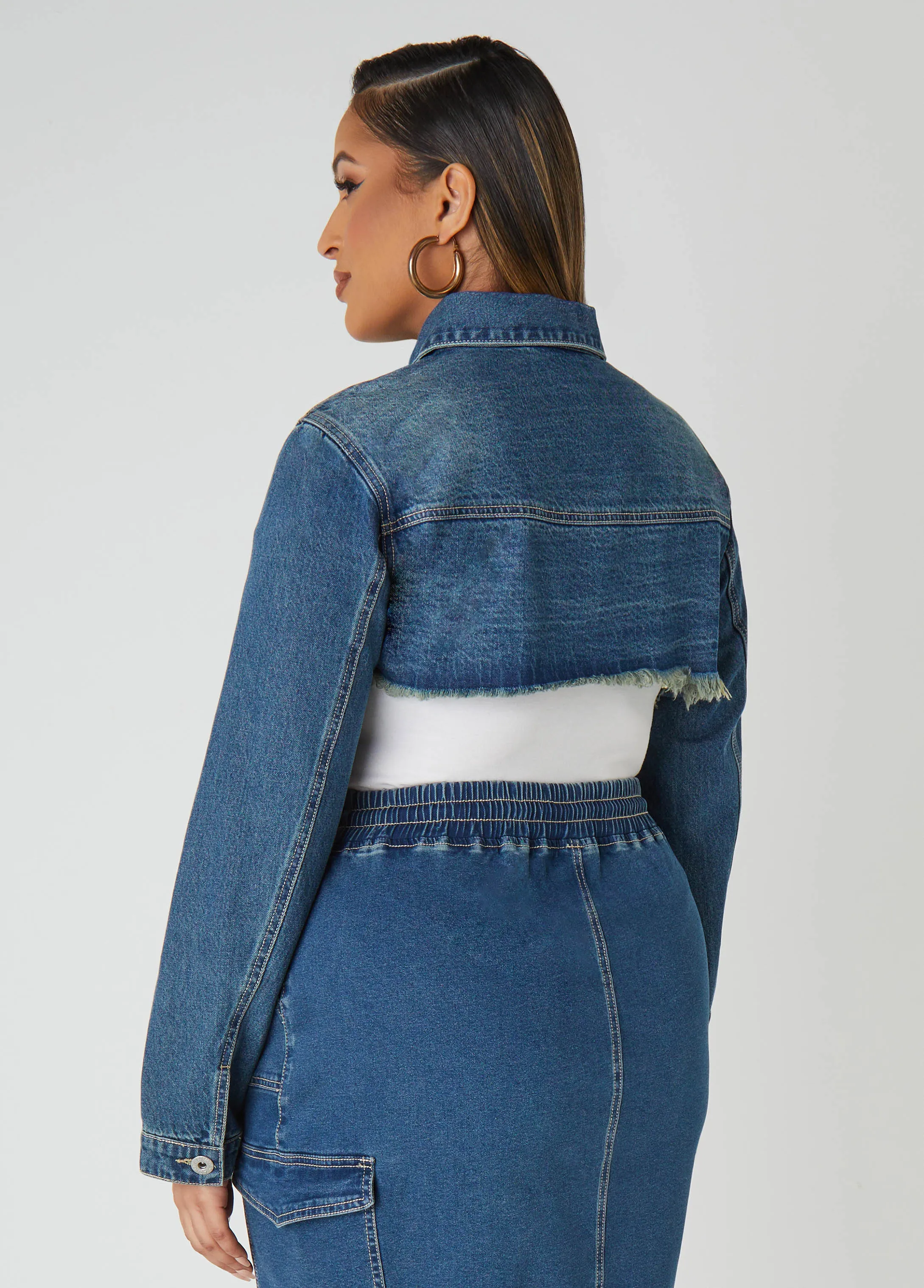 Cropped Fray Trimmed Denim Jacket sold by Ashley Stewart product image thumbnail 2